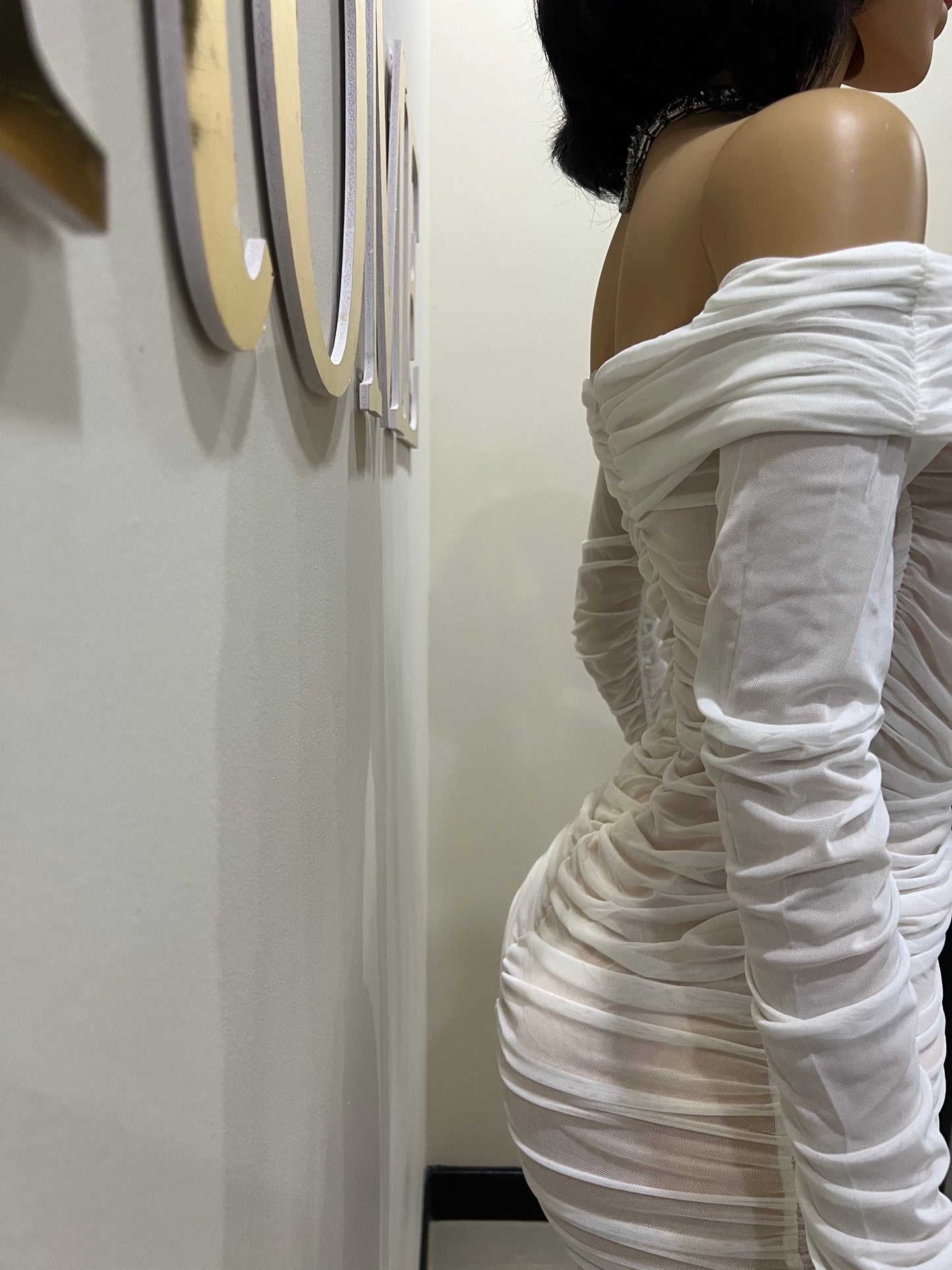 Porsha Long Sleeve Dress (White)