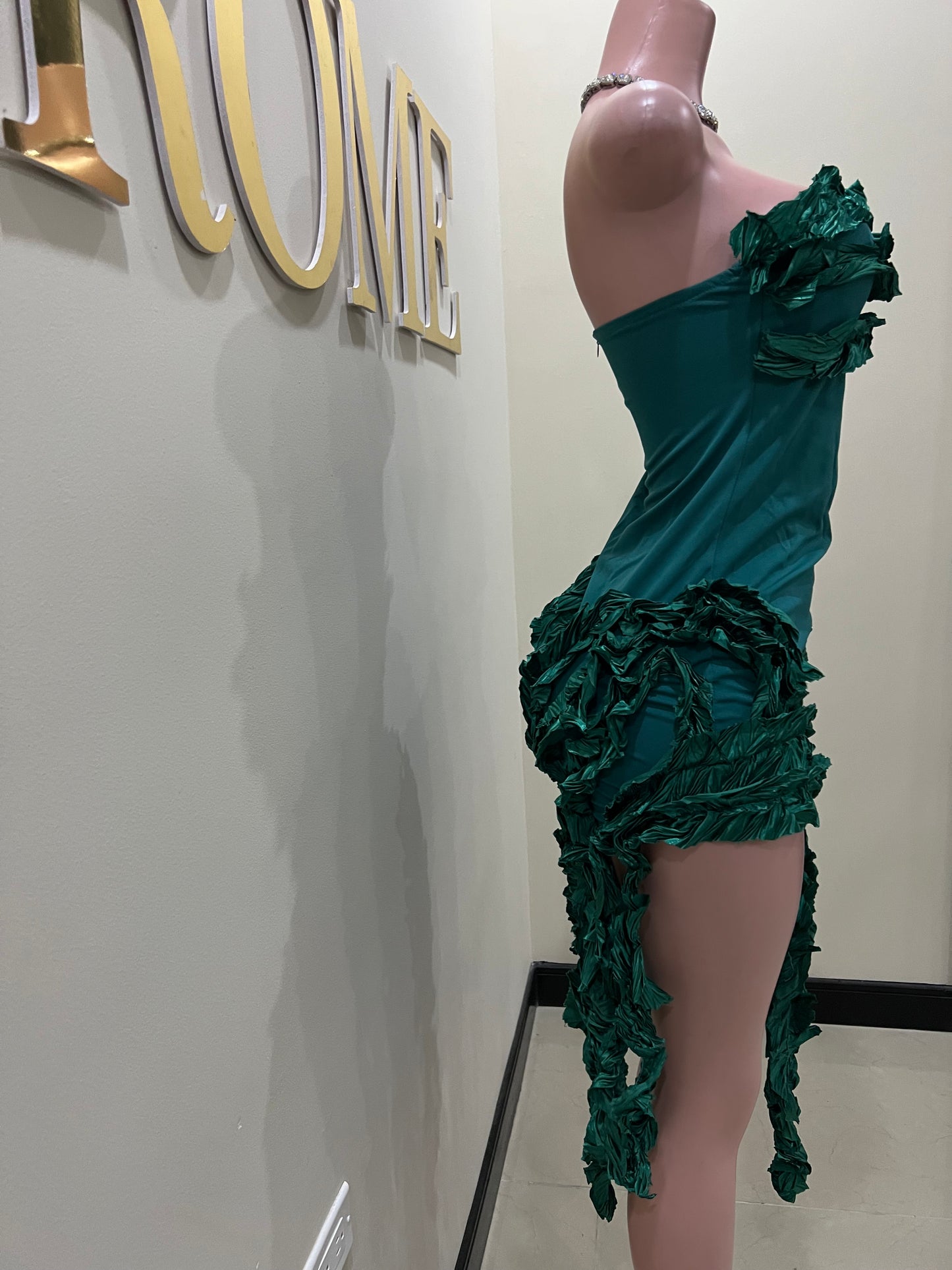 Kate Rouched Mini Dress (Green)