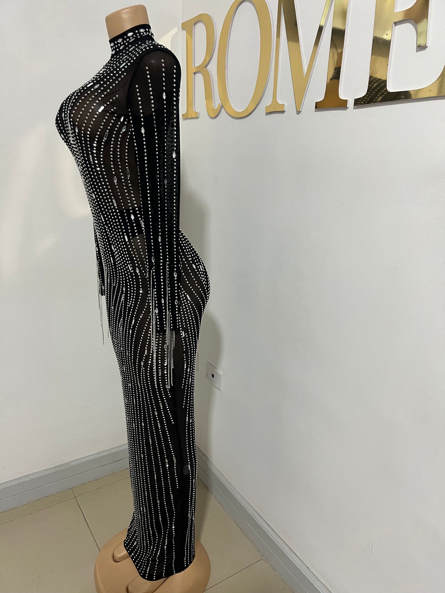 Ellie Swan Long Crystal Dress (Black)