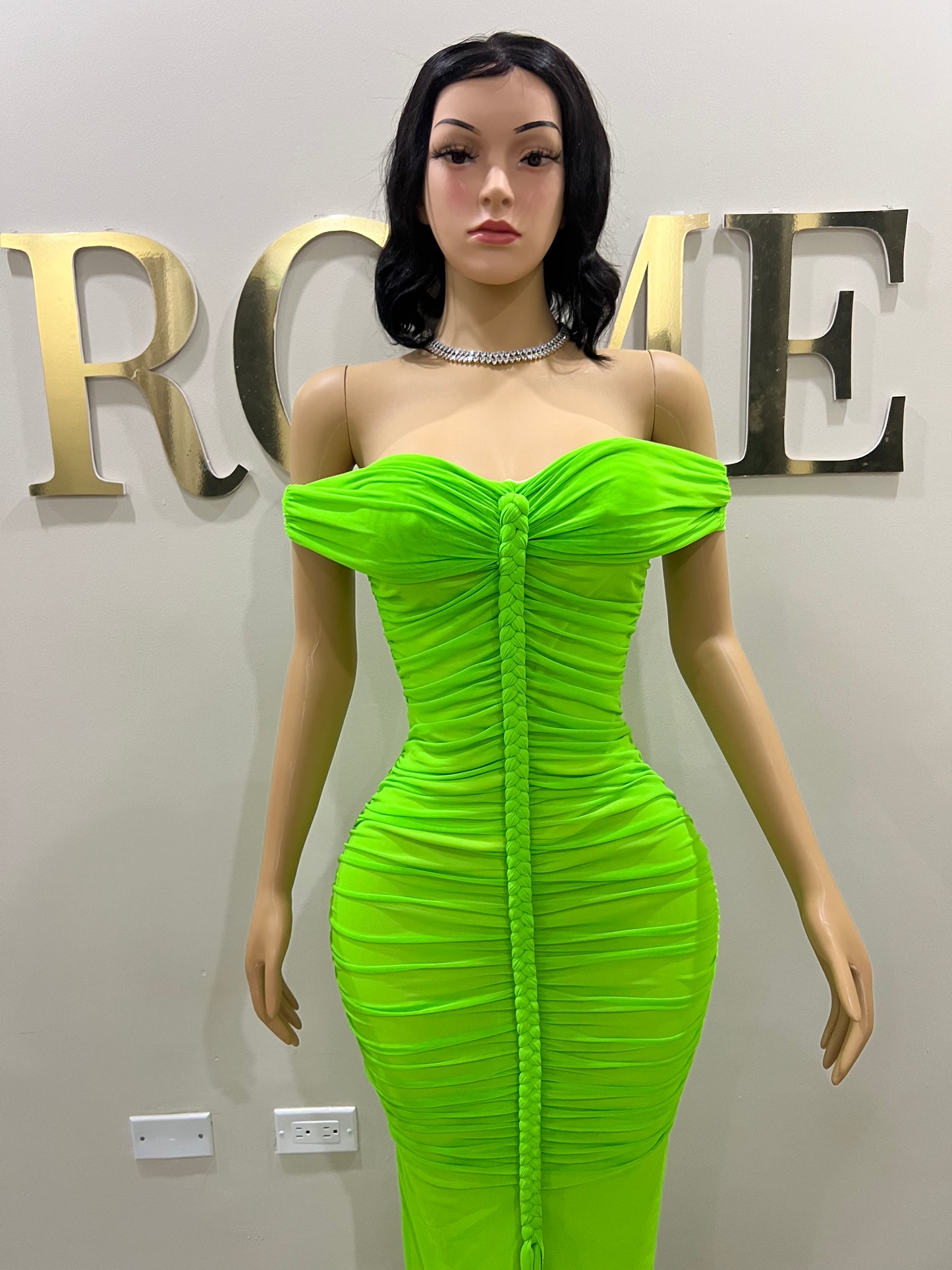 Sophie Off Shoulder Braided Dress (Green)