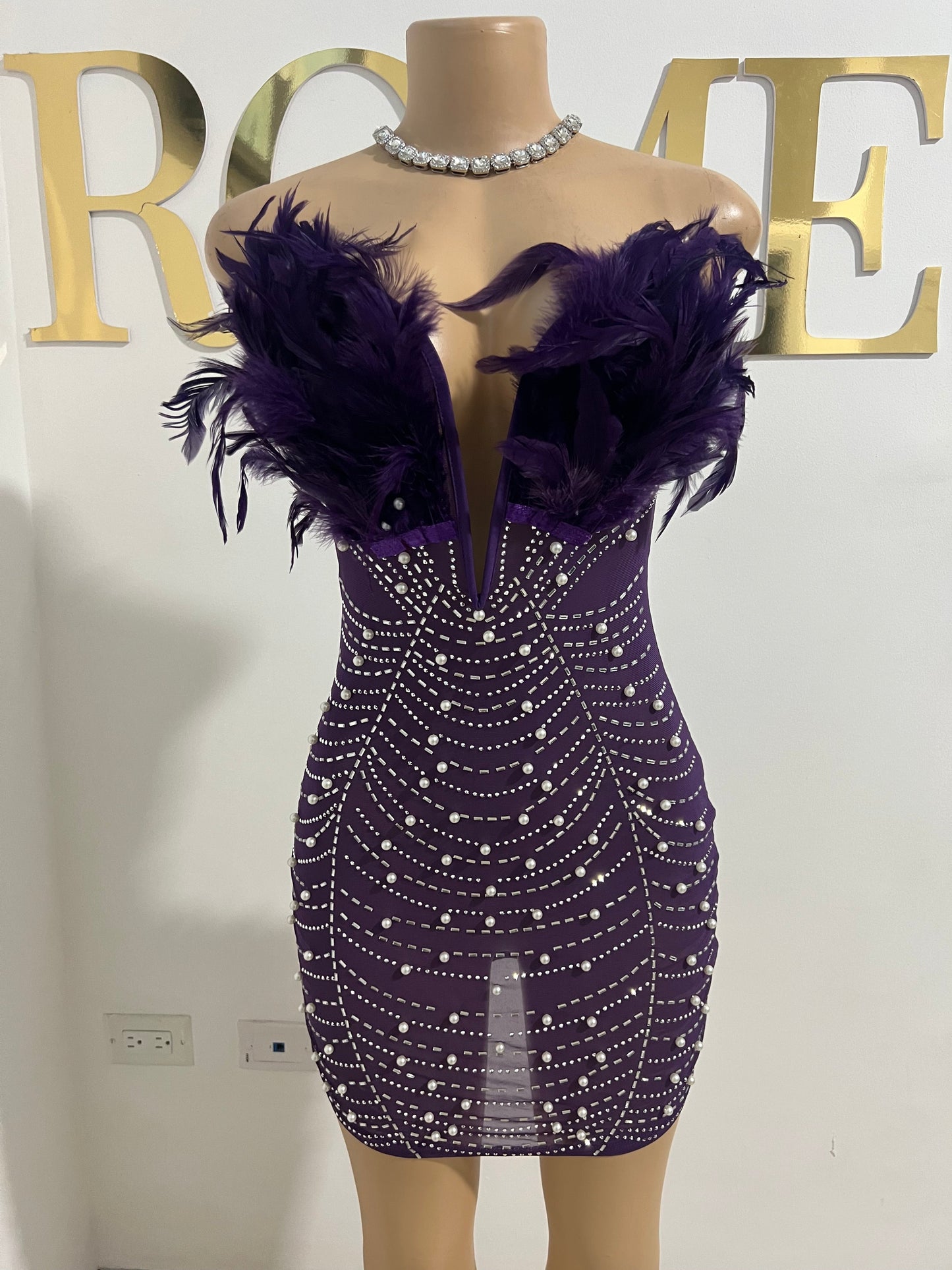 Elle Feather Crystal Dress (Purple)