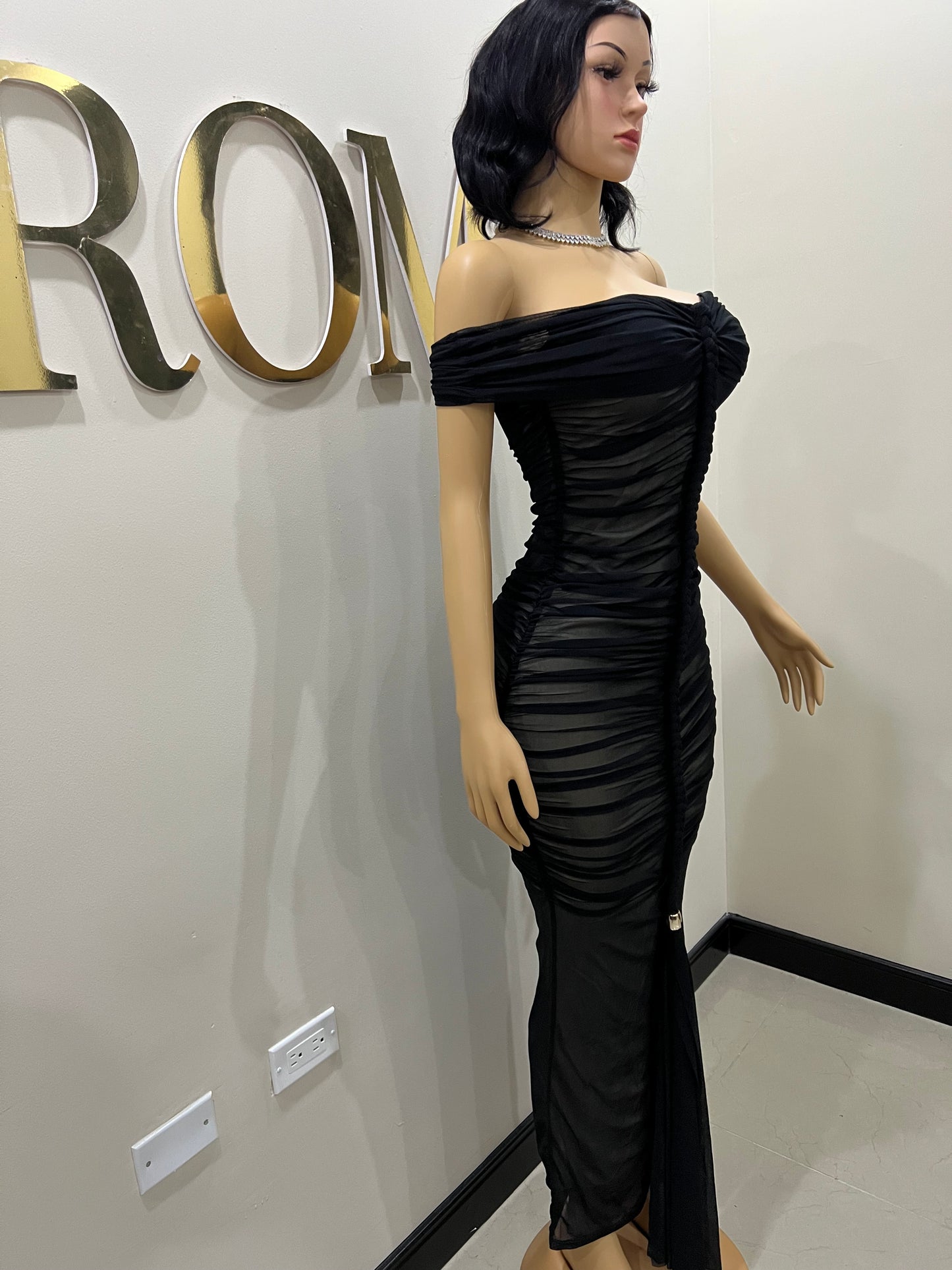 Sophie Off Shoulder Braided Dress (Black)