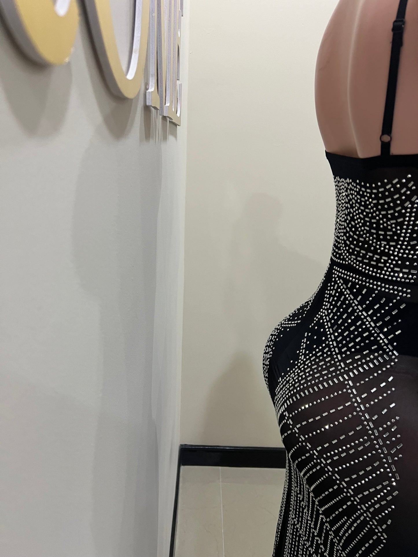 Hannah Crystal Mesh Dress (Black)