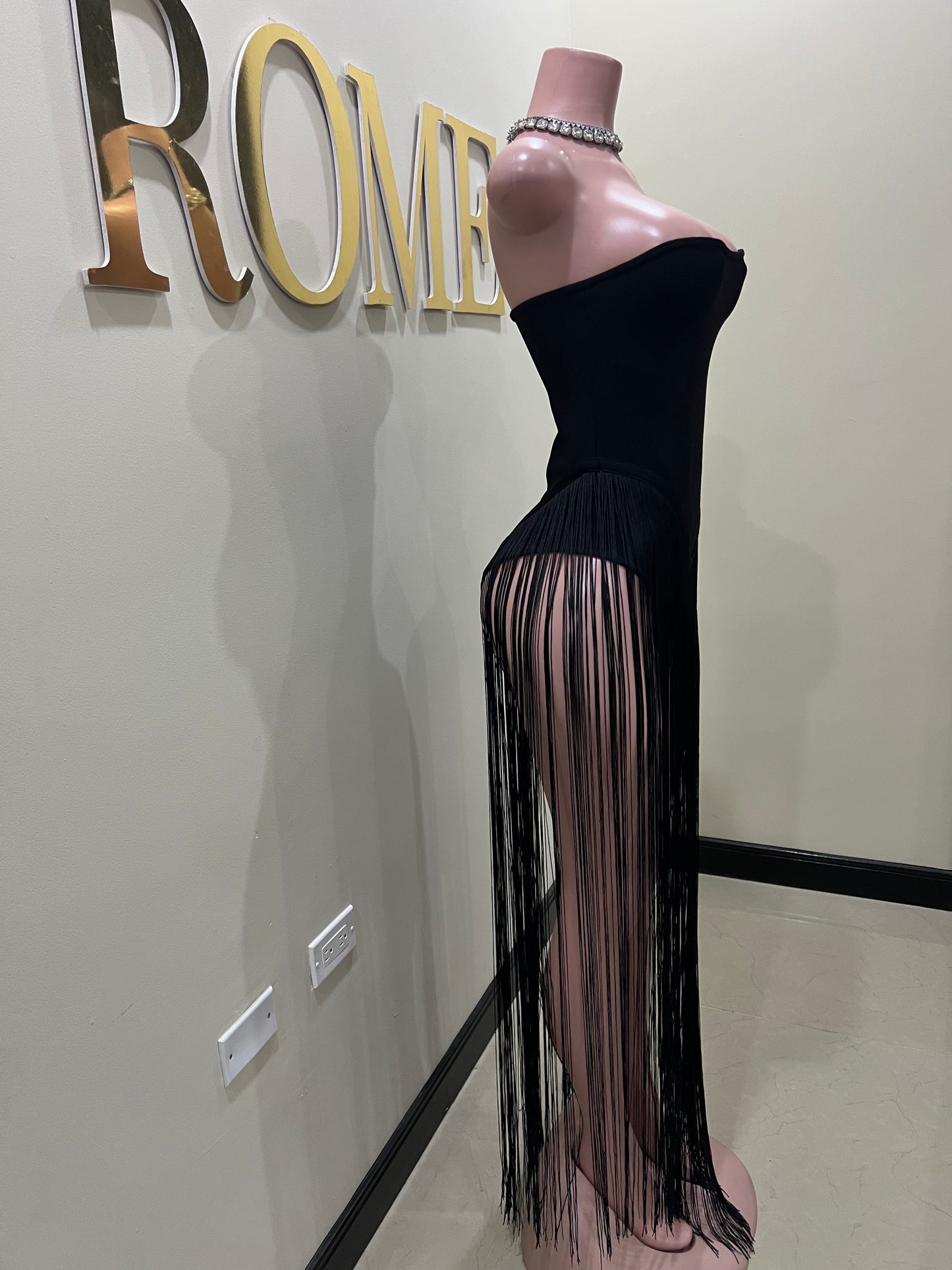 Simone Fringe Bandage Bodysuit (Black)