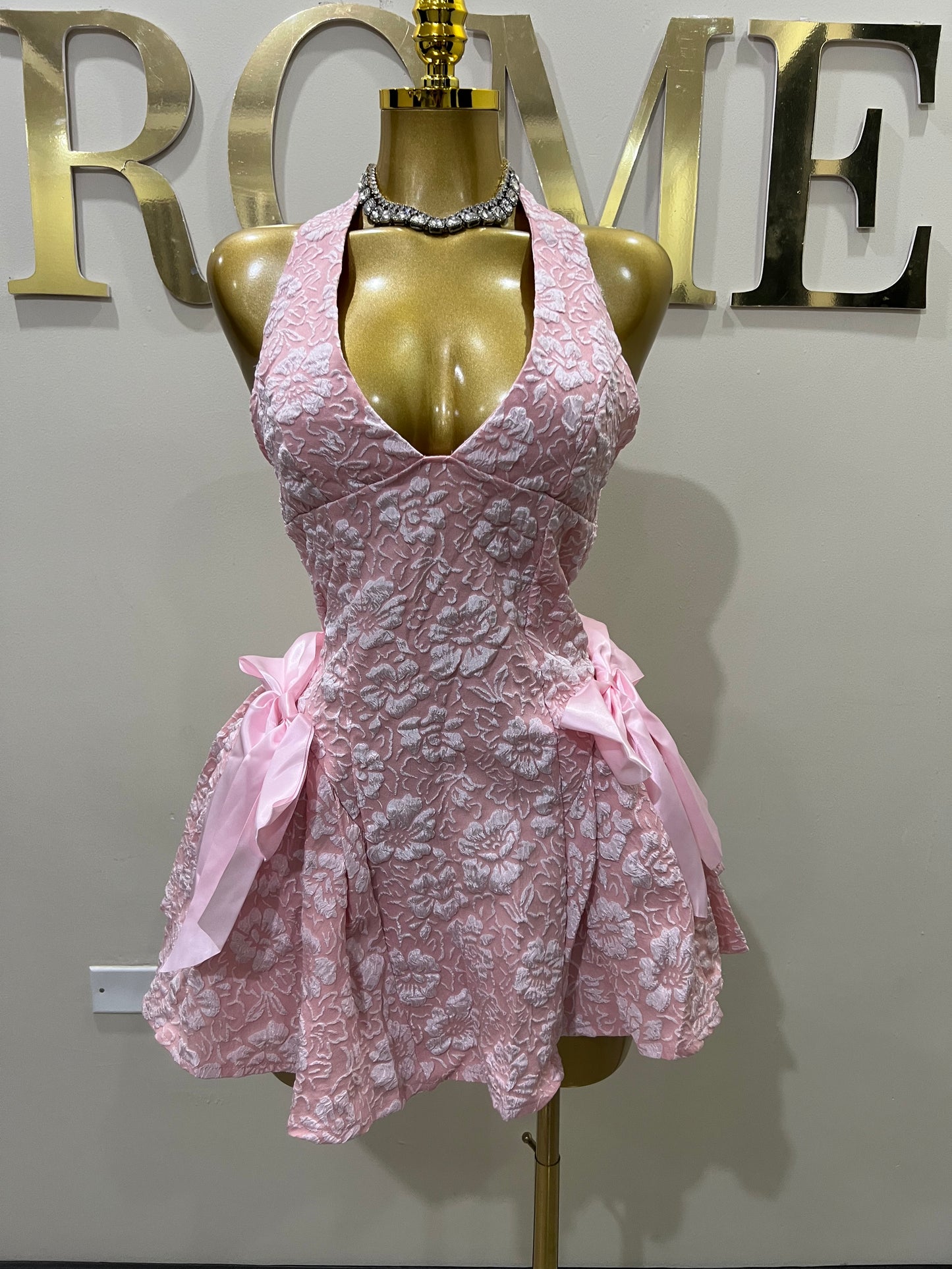 Diana Princess Bow Mini Dress (Pink)