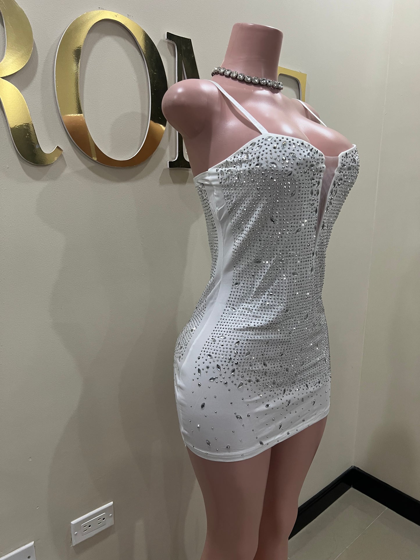 Amy Crystal Mini Dress (White)