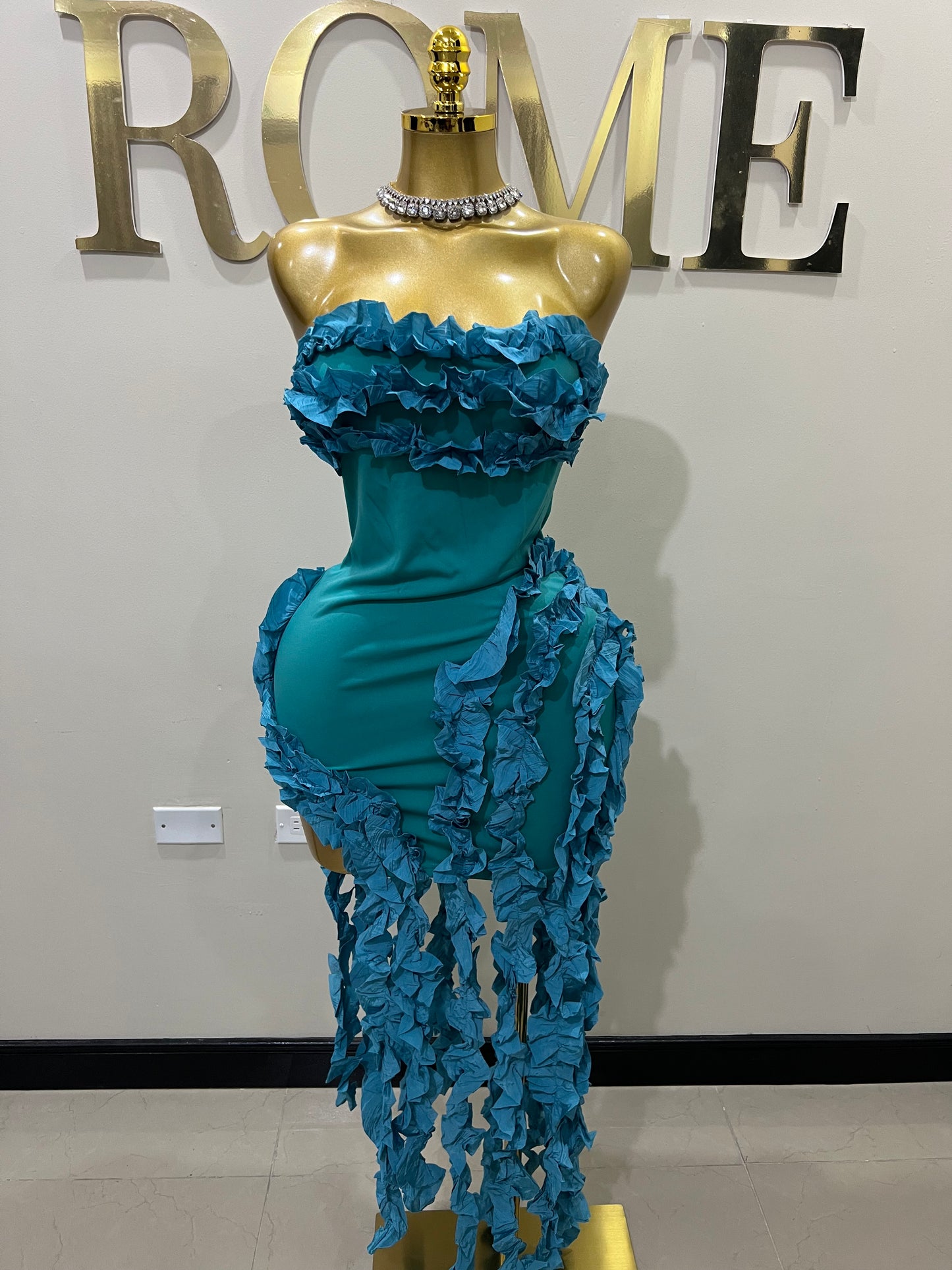 Kate Rouched Mini Dress (Teal Blue)