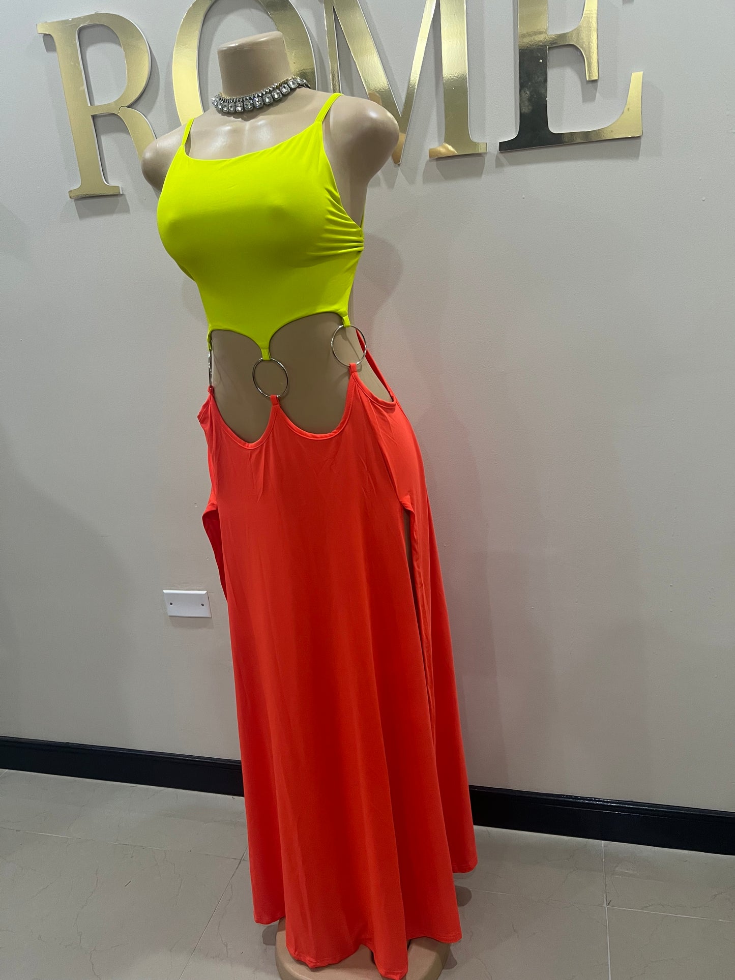 Risa Rings High Splits Dress (Orange)