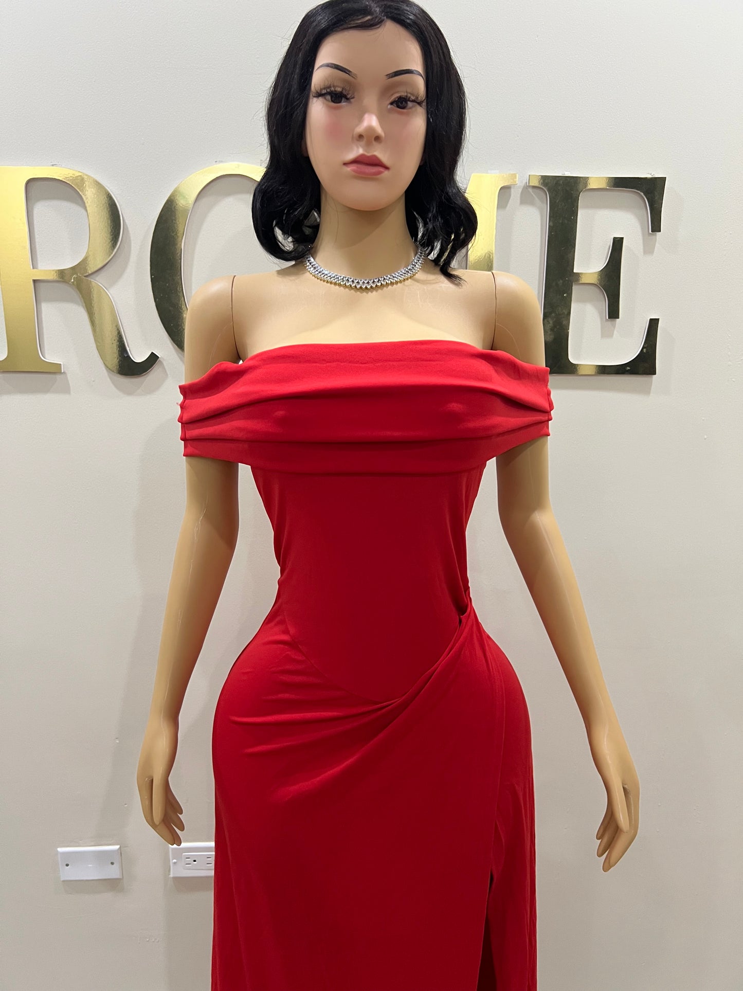 Kerry Off Shoulder Dress (Red )