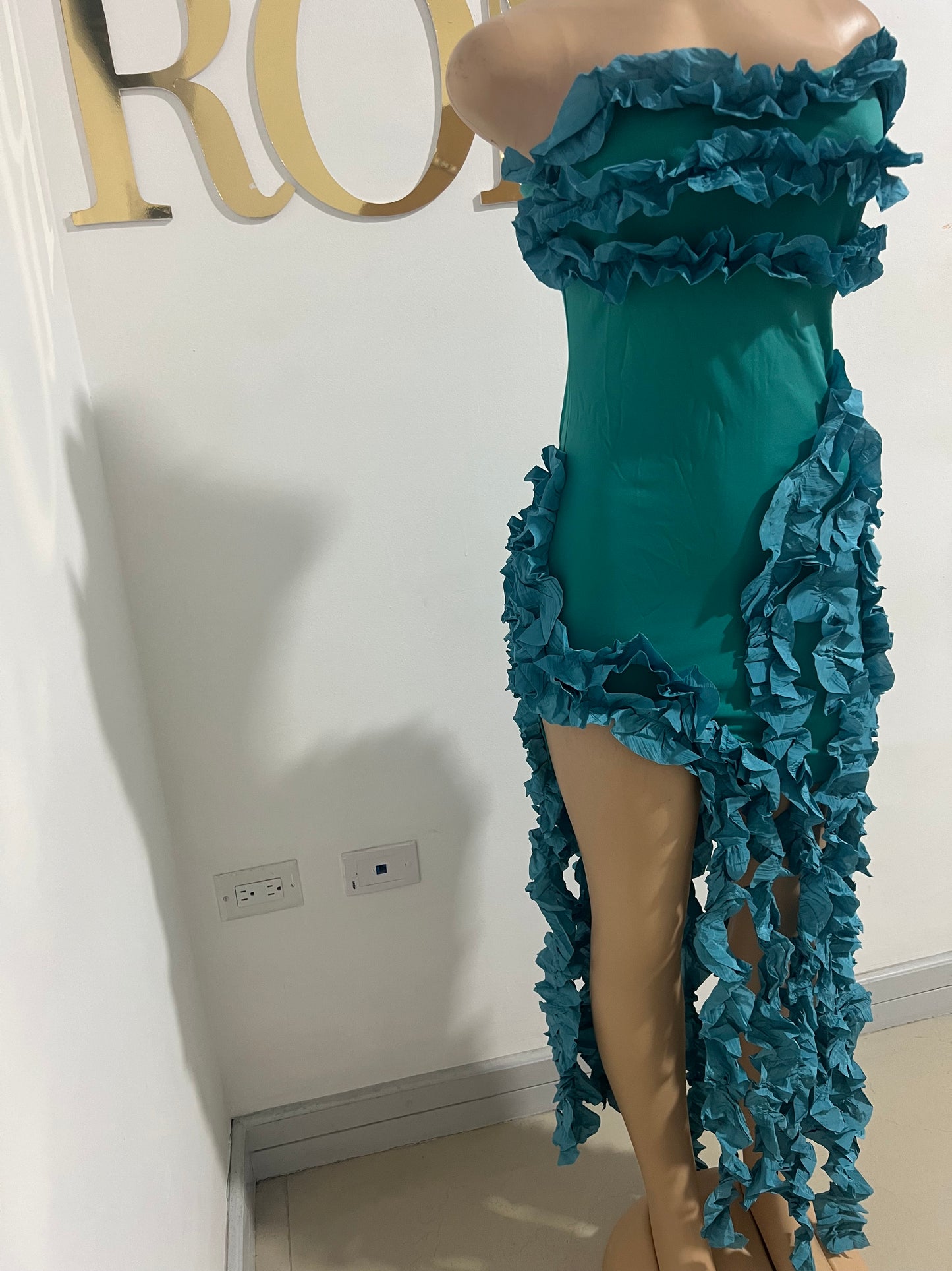 Kate Rouched Mini Dress (Teal Blue)