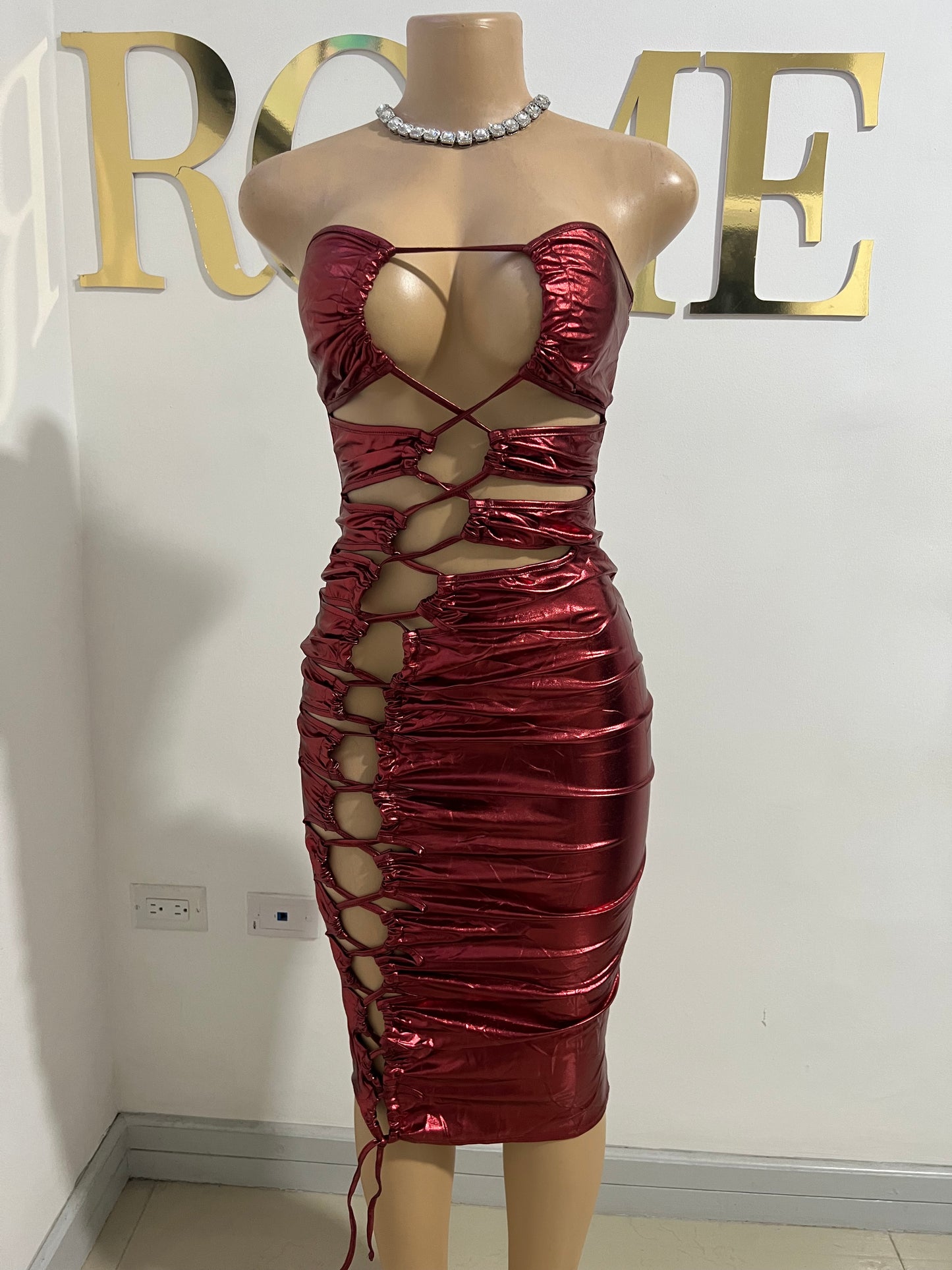Lexy Laced Dress (Wine-Red)