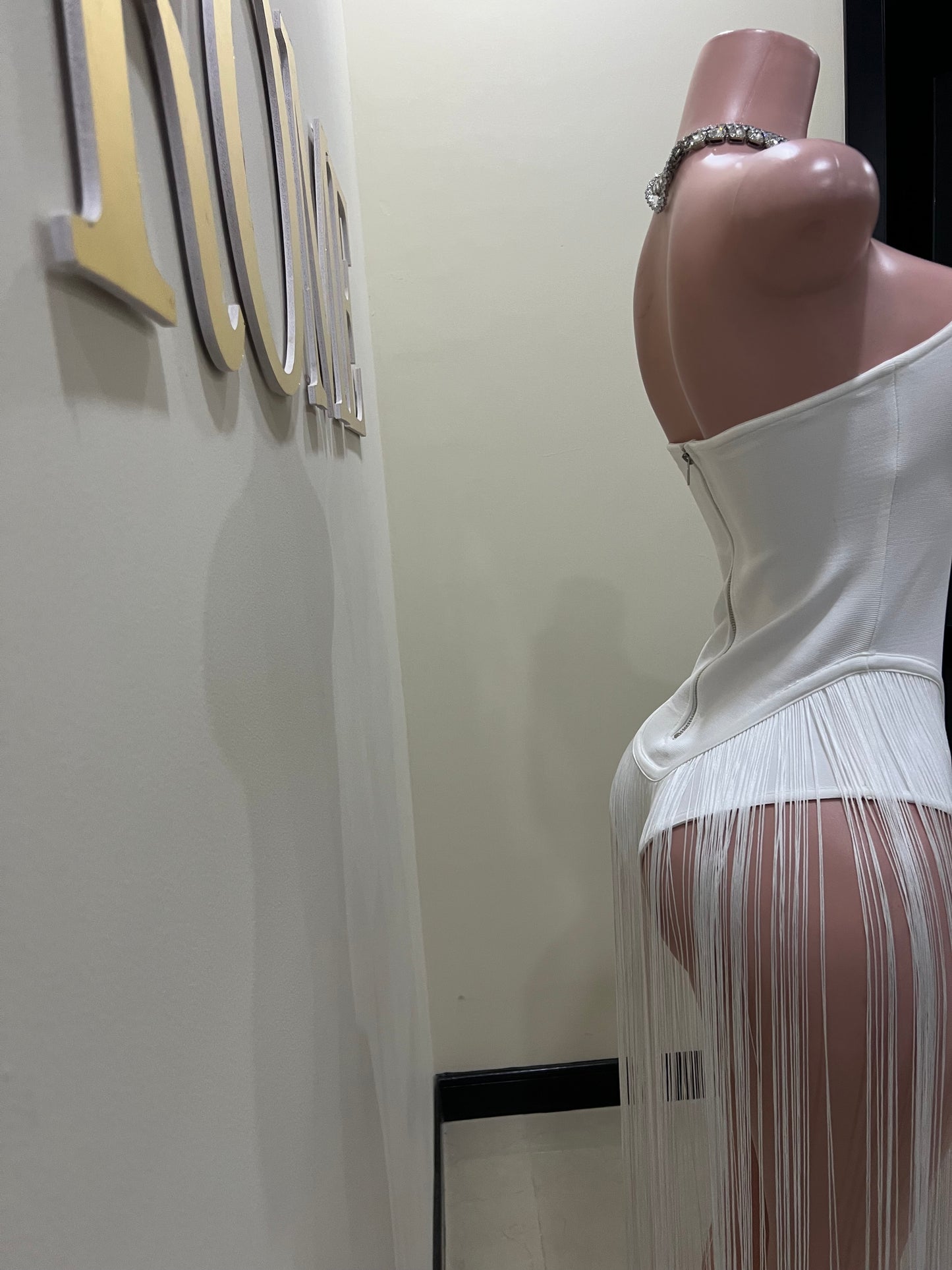 Simone Fringe Bandage Bodysuit (White)