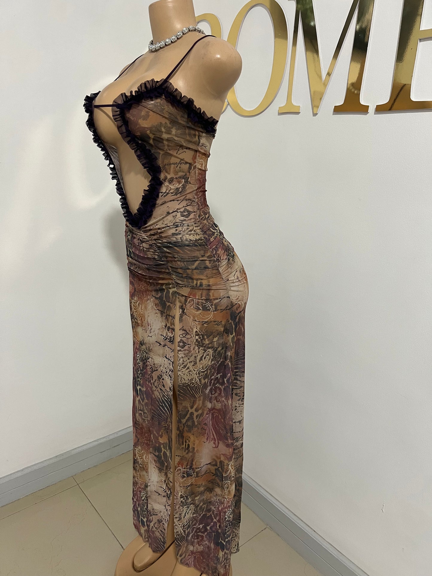 Mila Vibe Sheer Dress (Brown multi-colored)