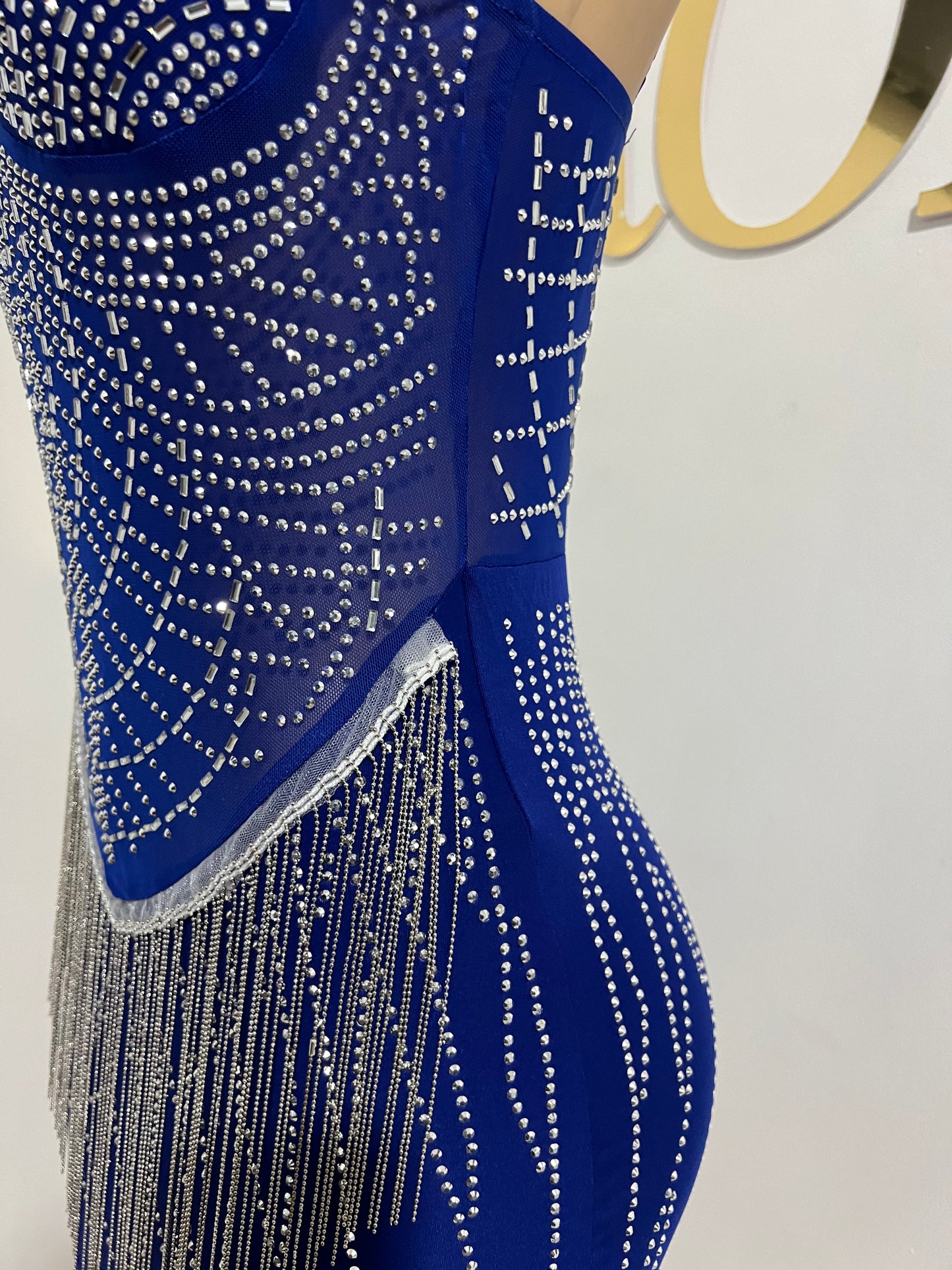 Gianna Fringe Crystal Dress (Blue)