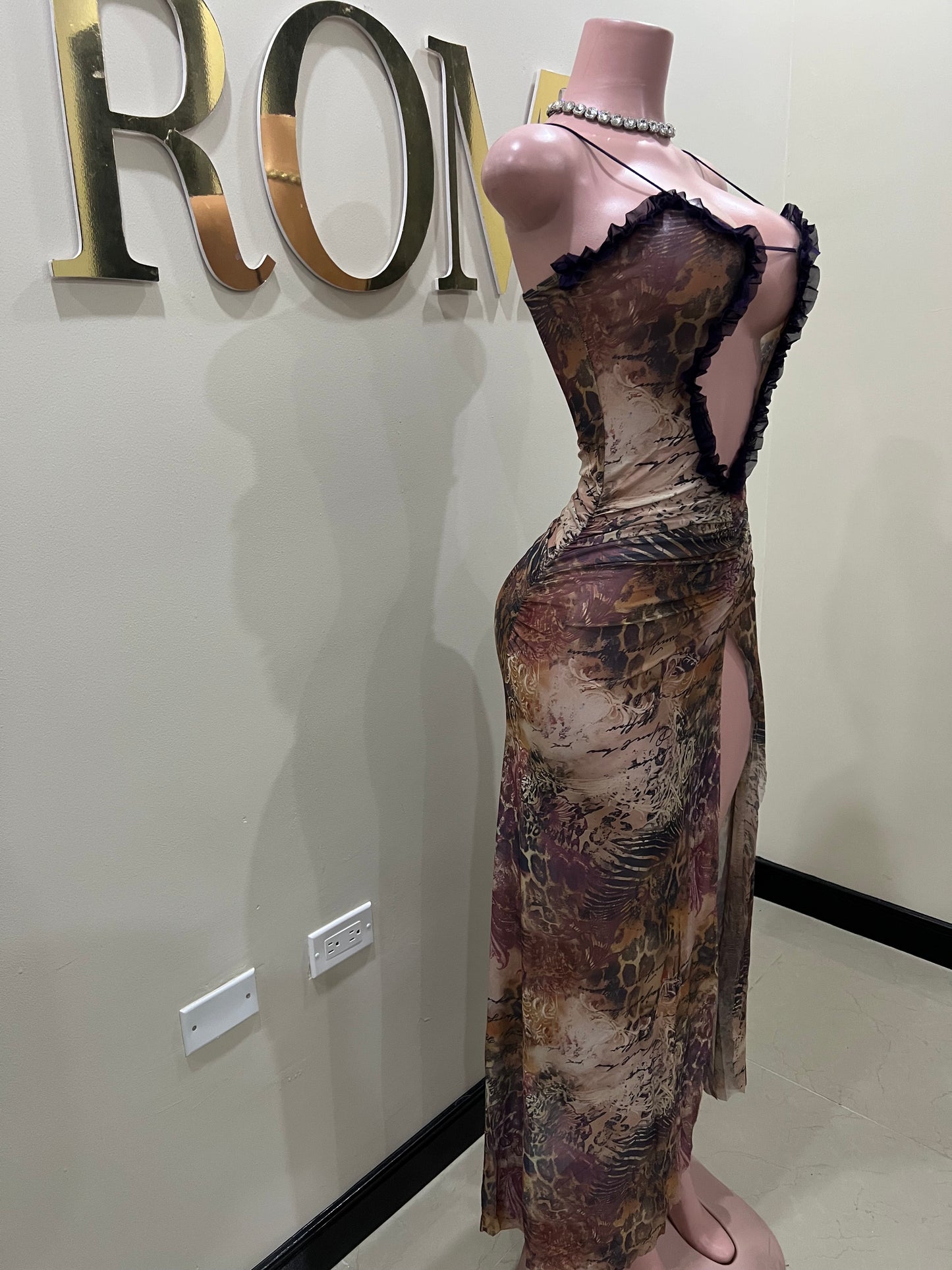 Mila Vibe Sheer Dress (Brown multi-colored)
