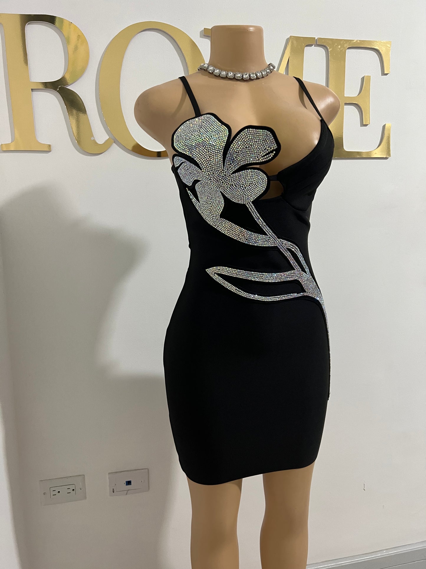 Flower Pot Bandage Glam Dress (Black)