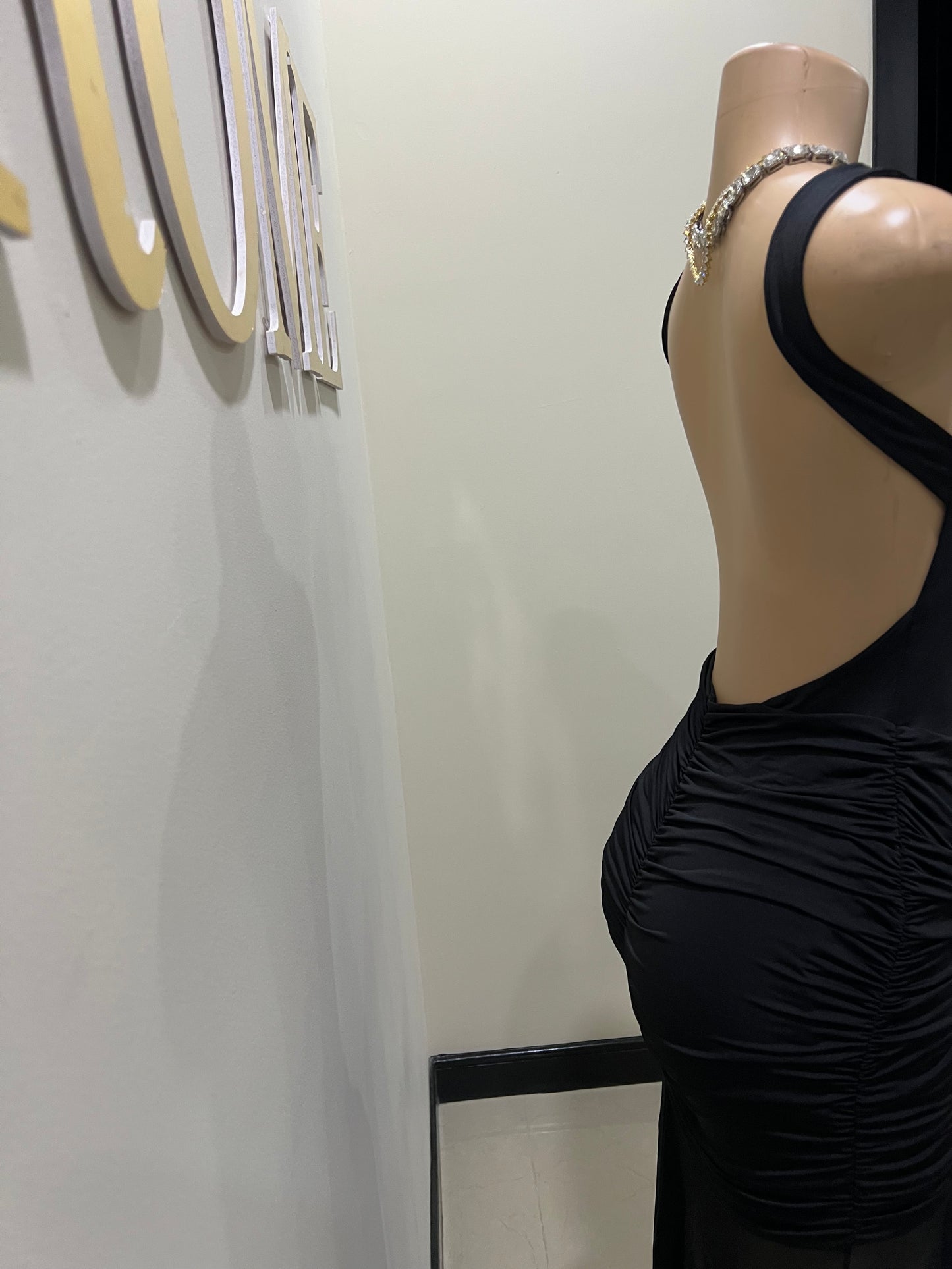 Nara Backless Petal Dress (Black)