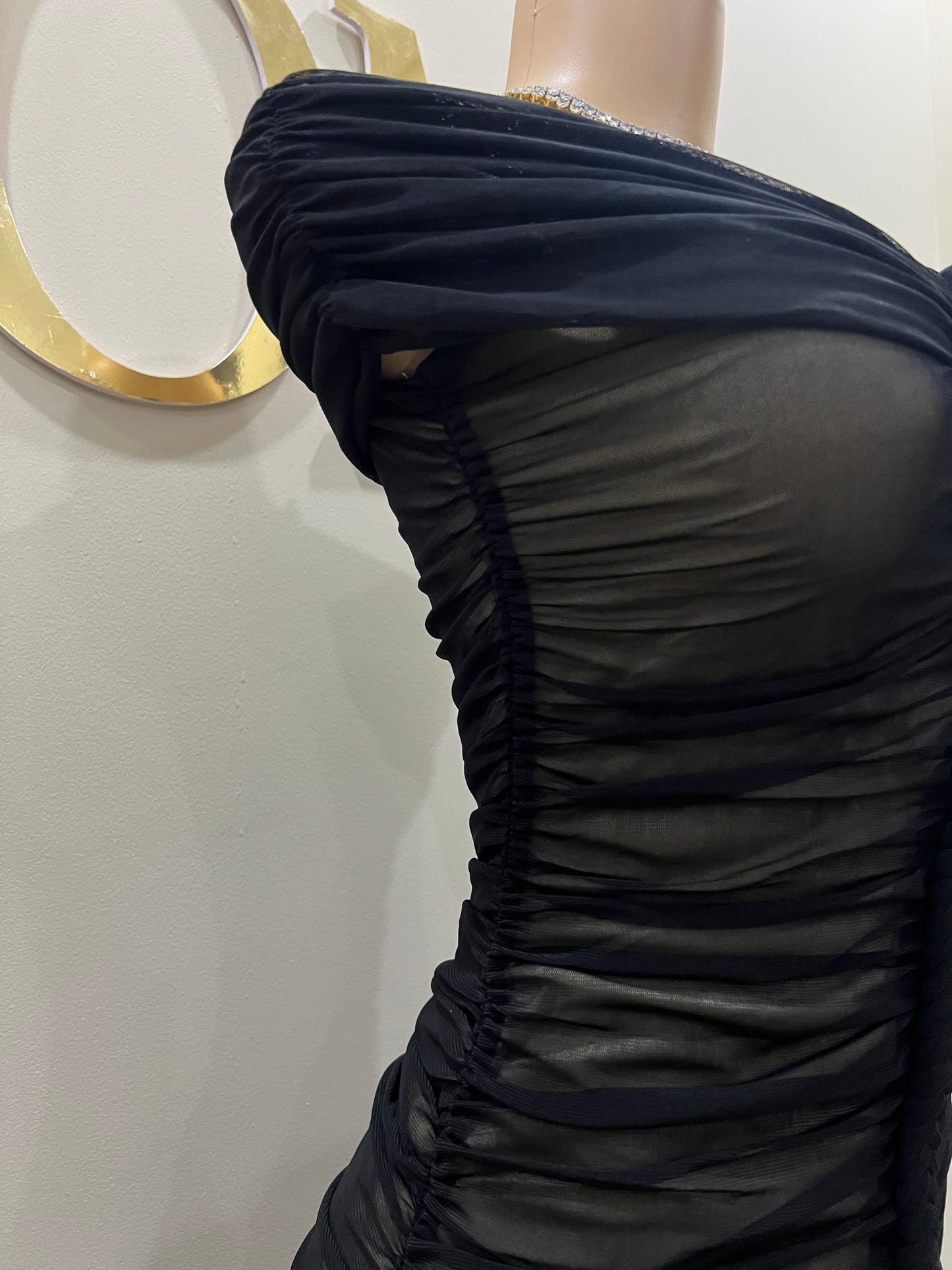 Sophie Off Shoulder Braided Dress (Black)