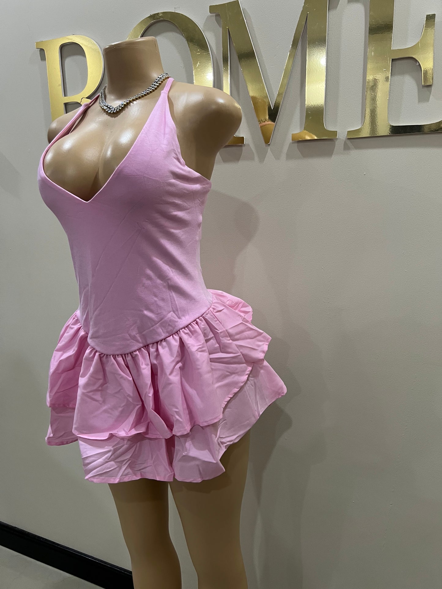 Dora Ruffle Super Mini Dress (Pink)