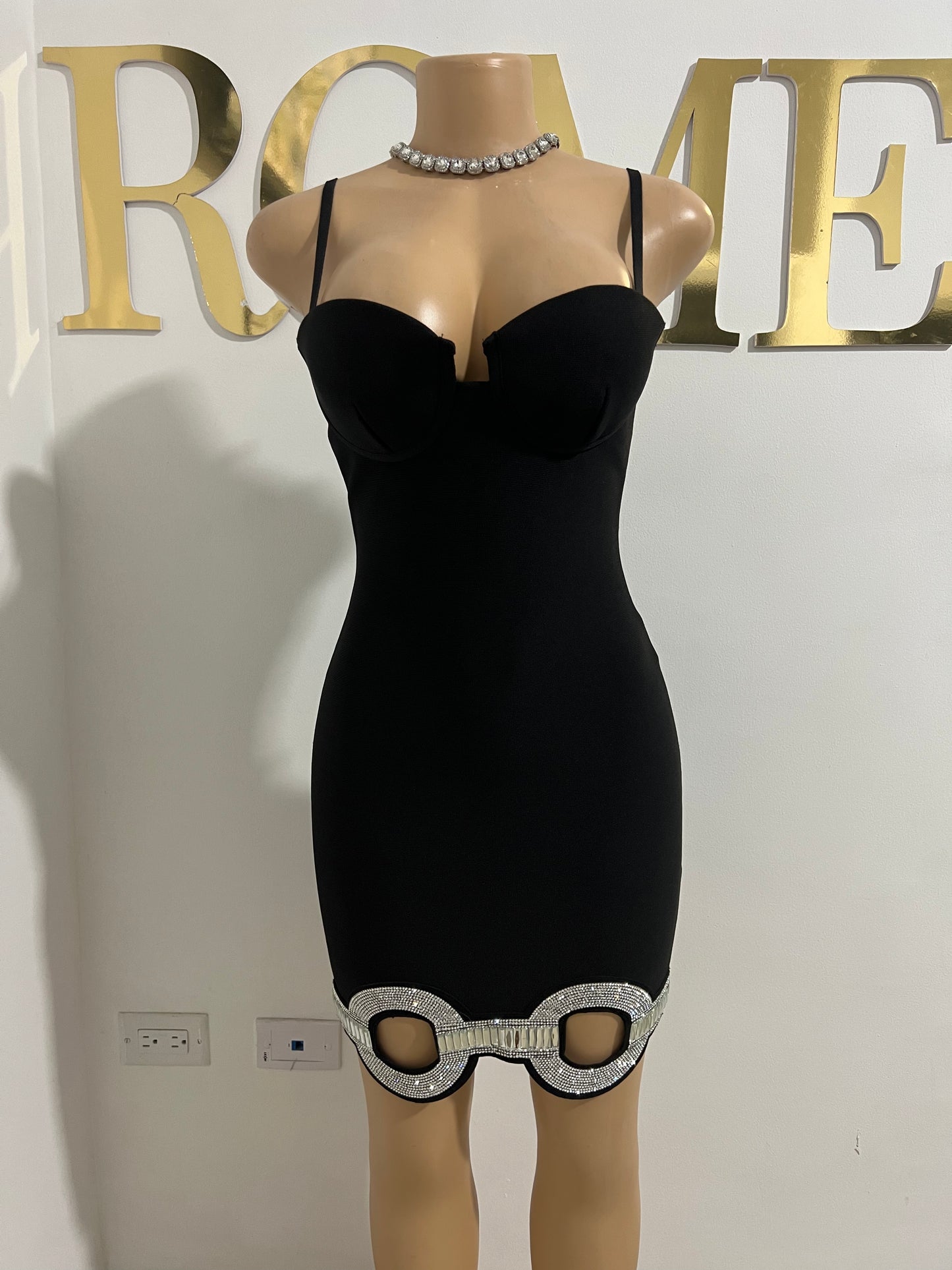 Two Chains Bandage Glam Dress (Black)