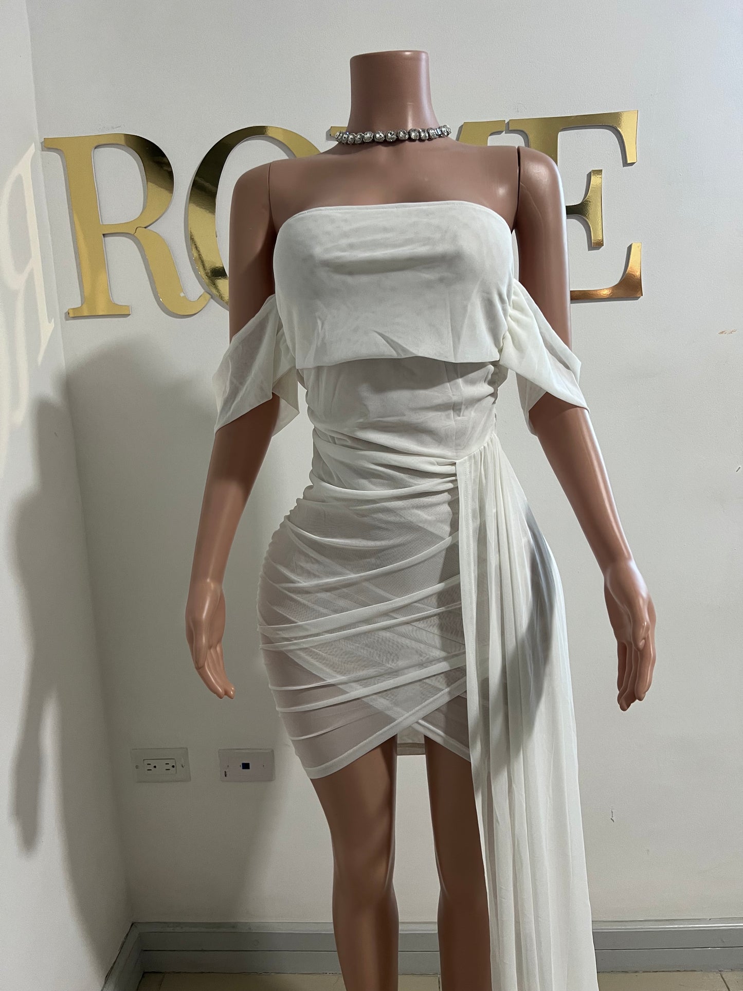 Porsha Allegra Mesh Dress (White)