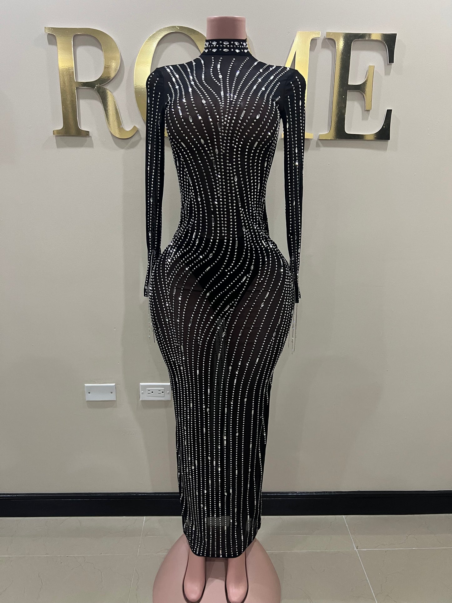 Ellie Swan Long Crystal Dress (Black)