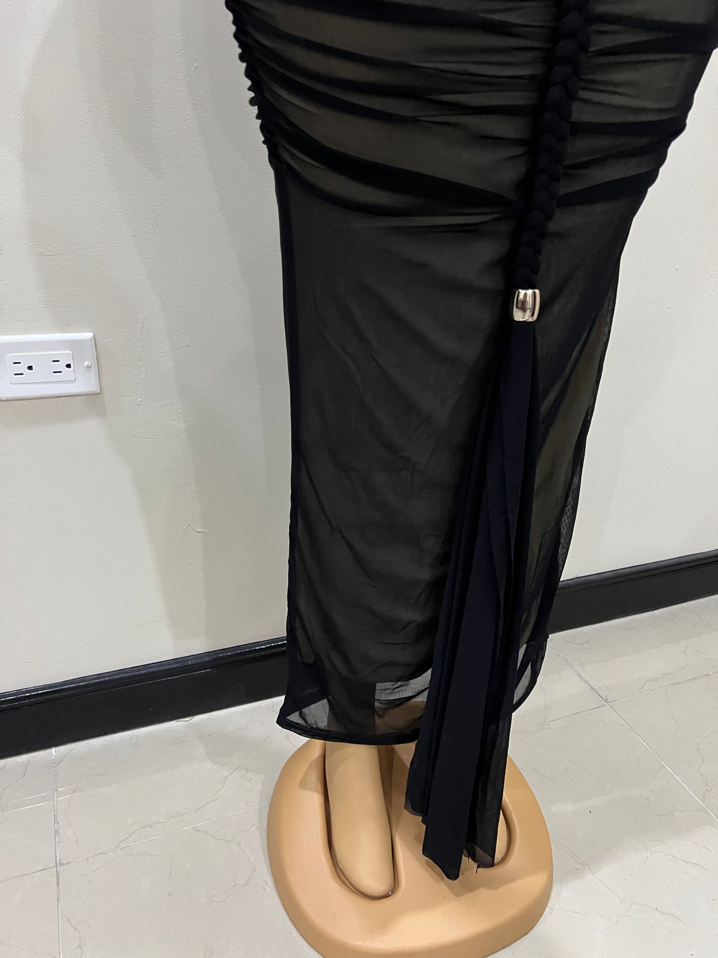 Sophie Off Shoulder Braided Dress (Black)