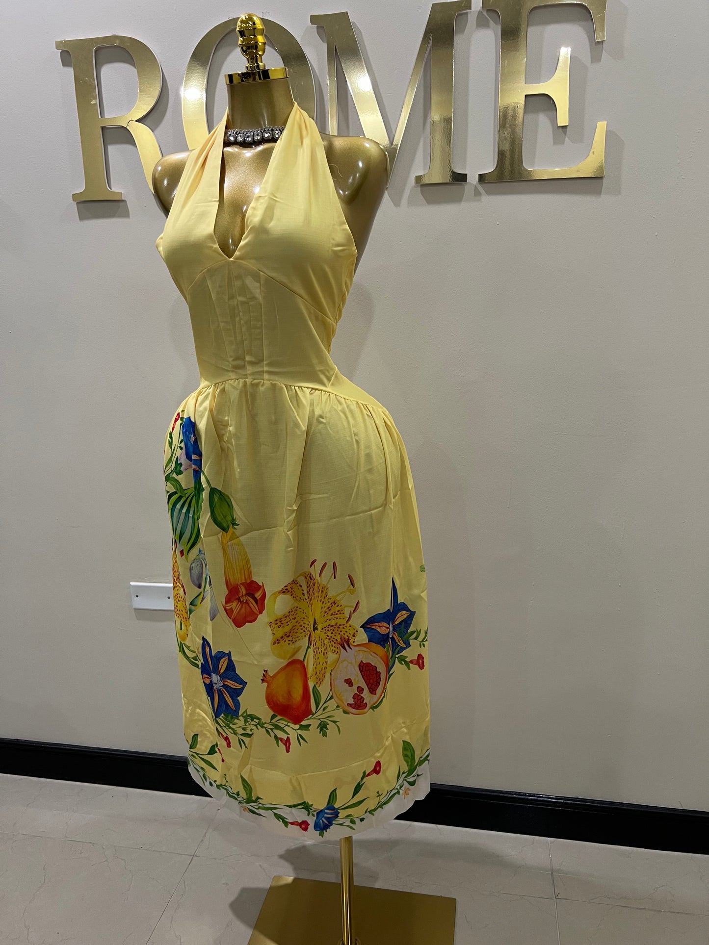 Kim Garden Halter Diana Dress (Yellow)