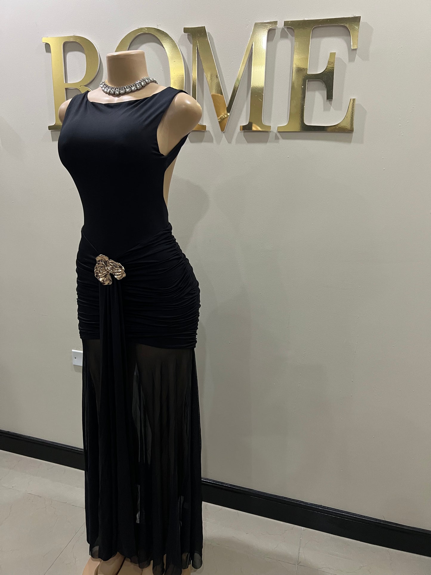 Nara Backless Petal Dress (Black)