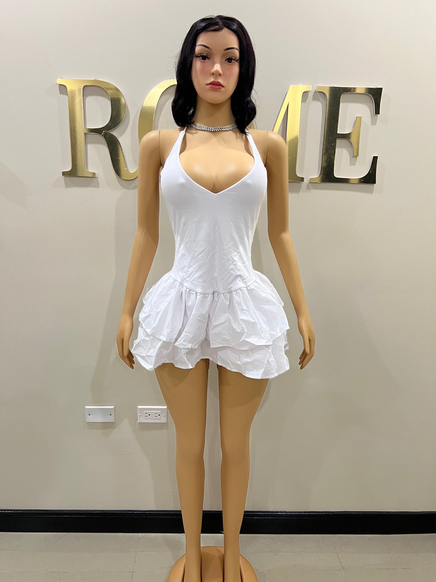 Dora Ruffle Super Mini Dress (White)