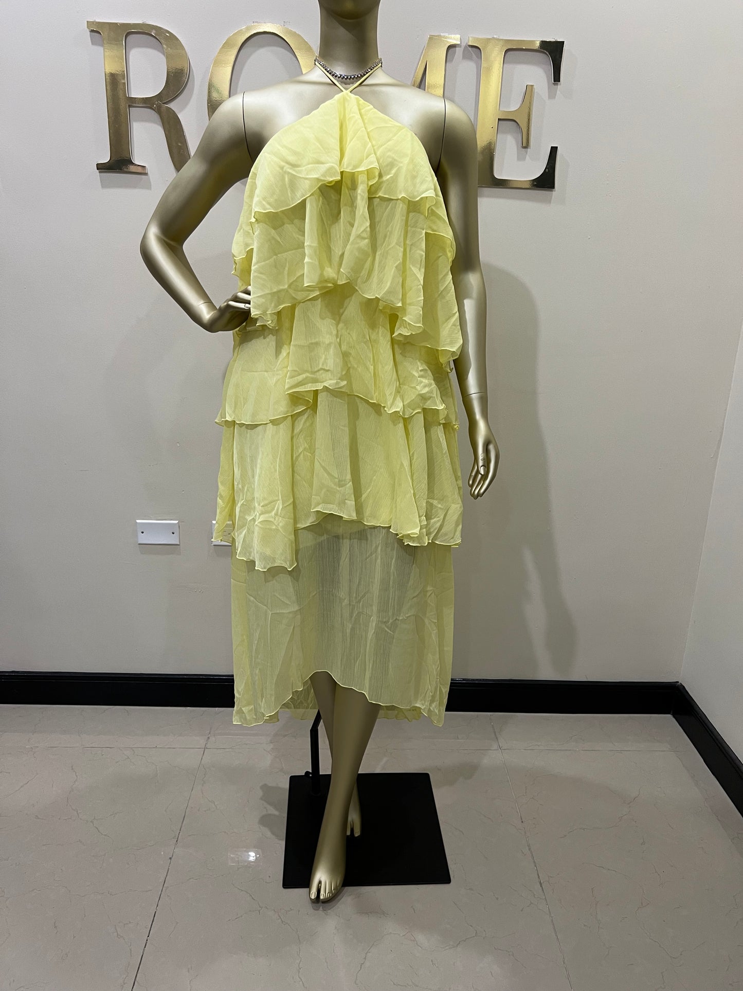 Rumi Ruffle Long Dress (Yellow)