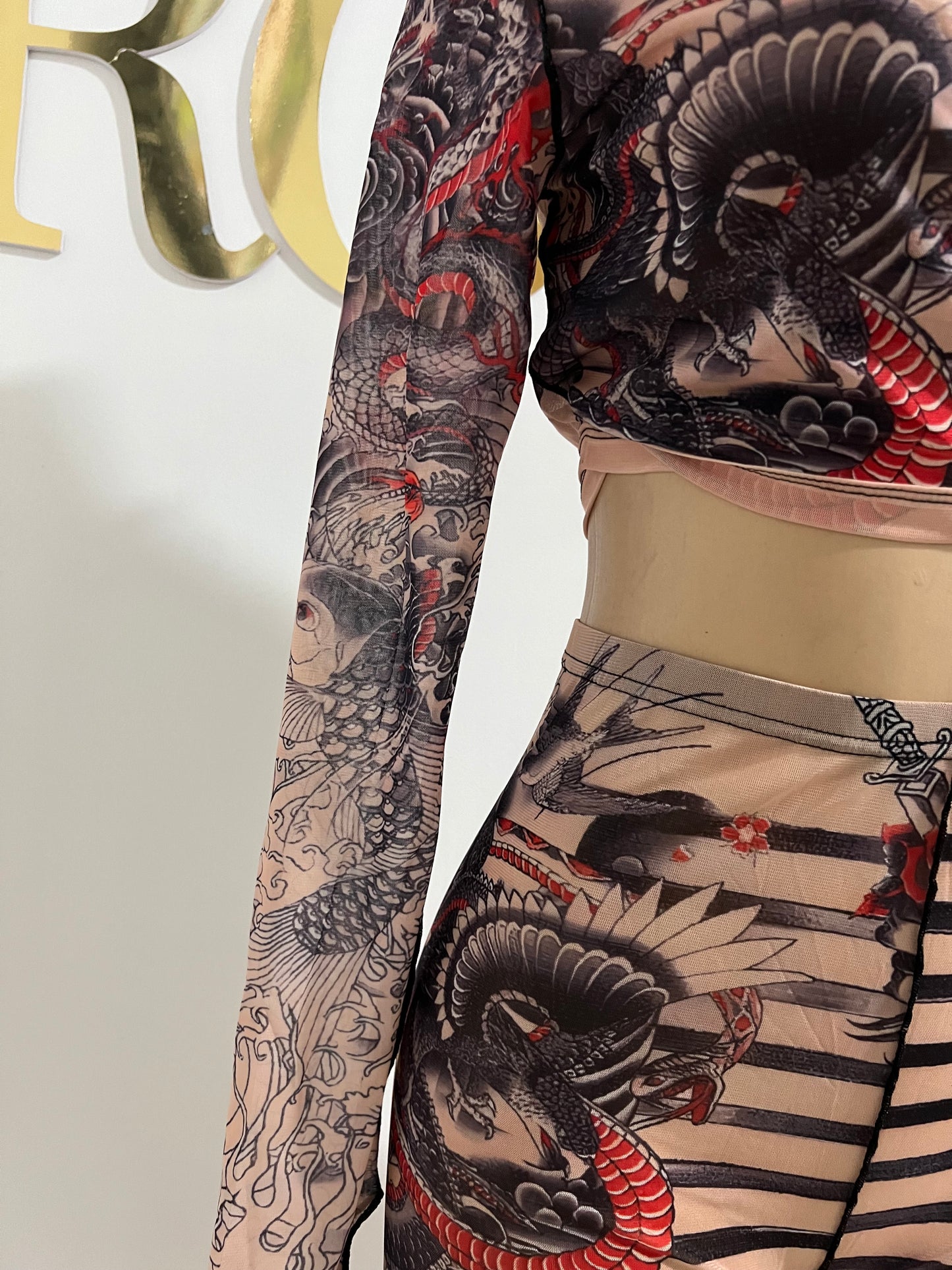 Ming 2 pcs Sheer Dragon Tights Set (Light)