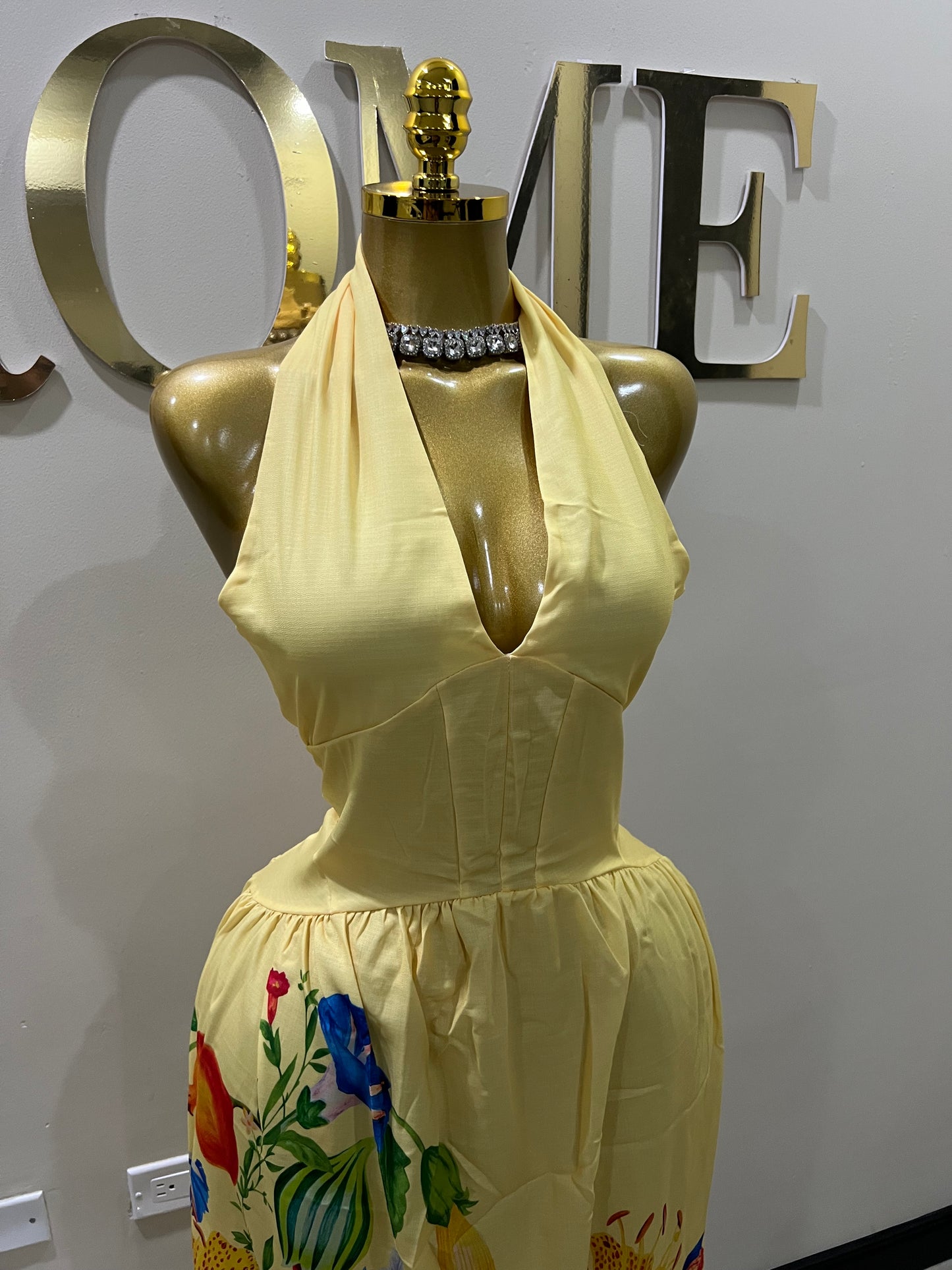 Kim Garden Halter Diana Dress (Yellow)