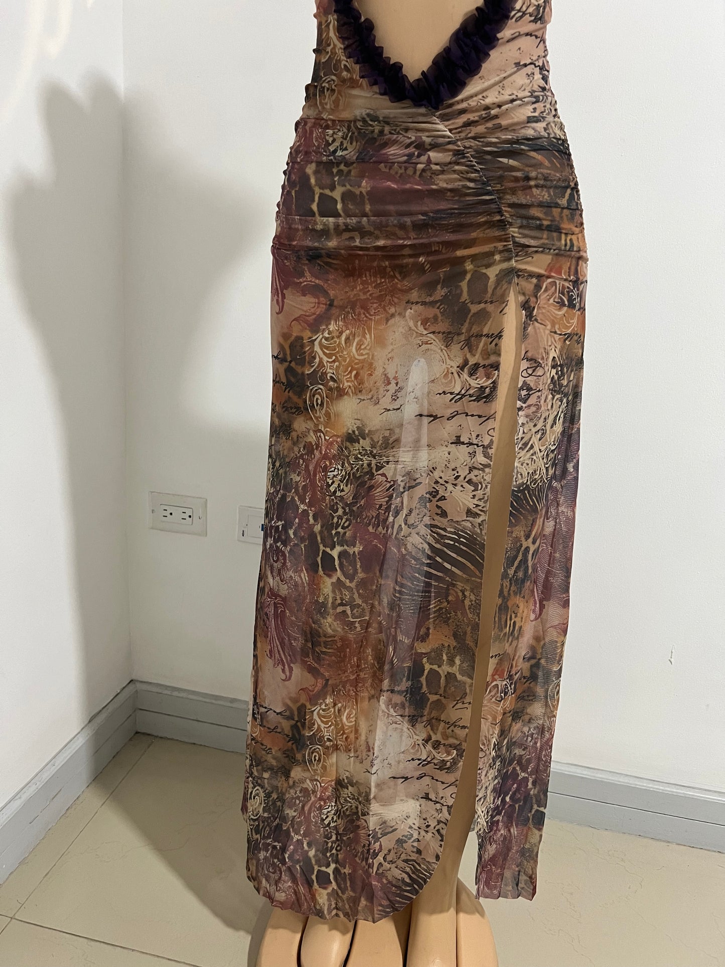 Mila Vibe Sheer Dress (Brown multi-colored)