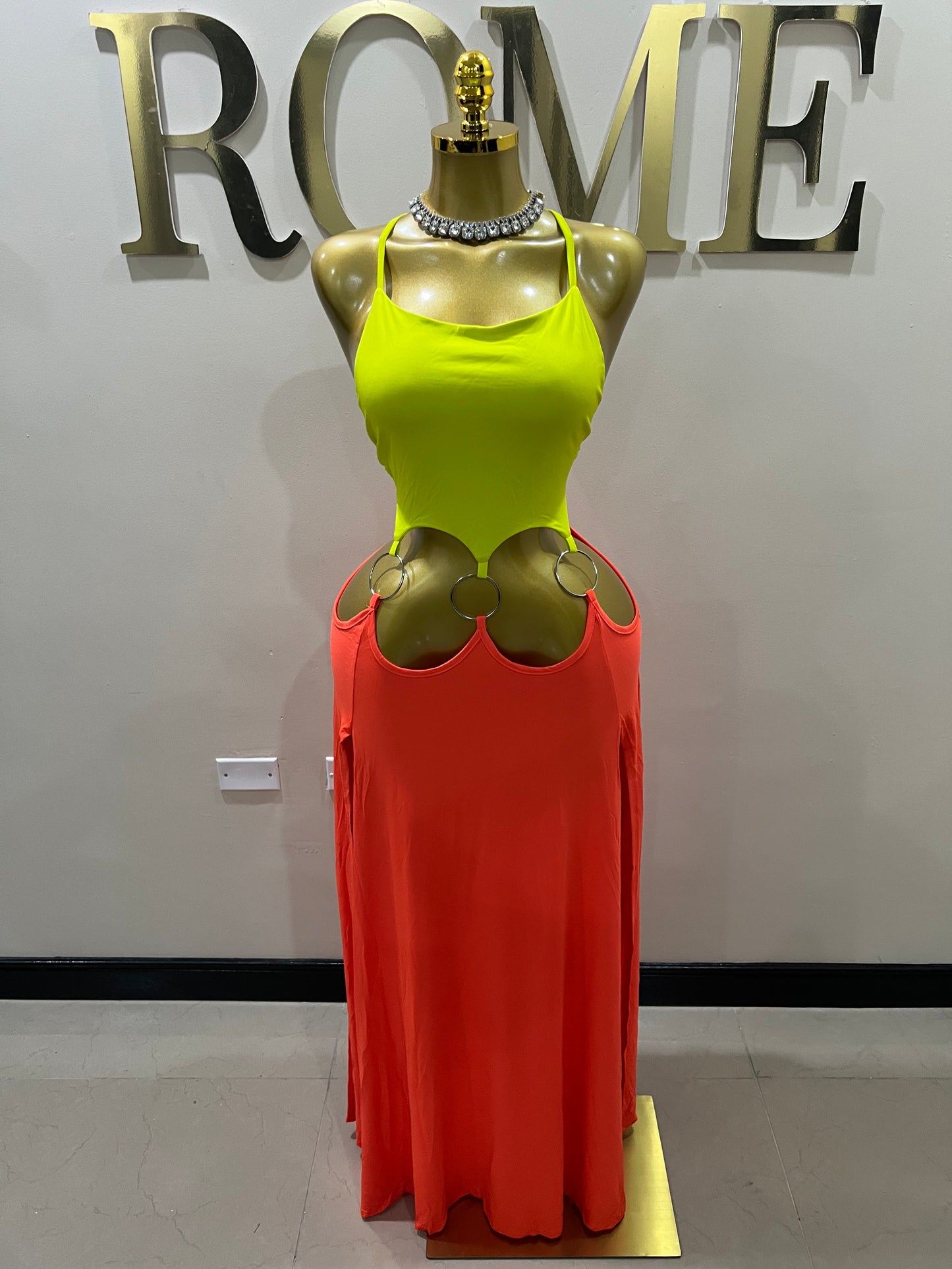 Risa Rings High Splits Dress (Orange)