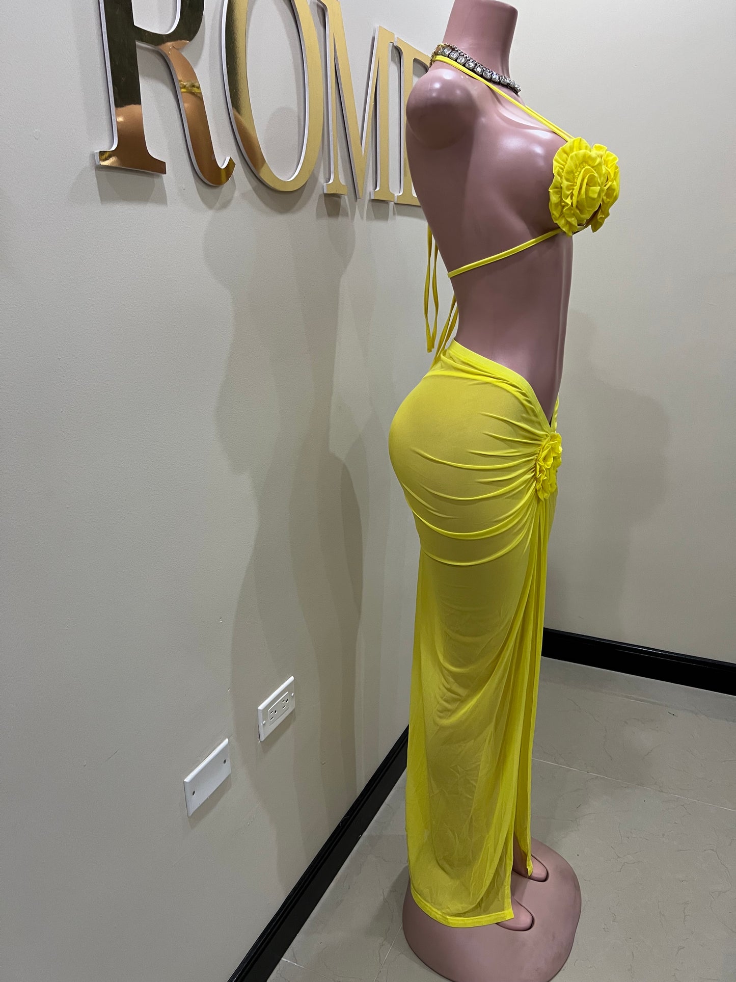 Cassie Flower 3 Pcs Mesh Skirt Set (Yellow)