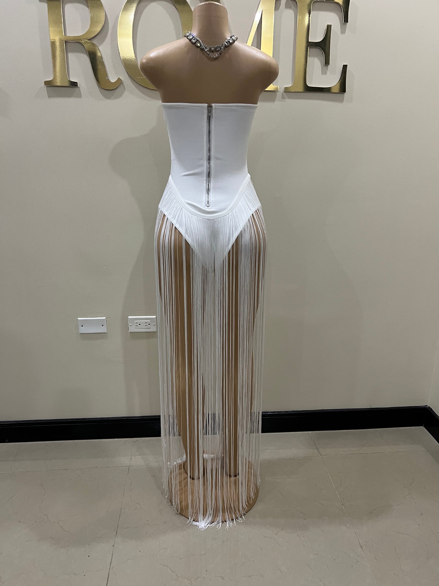 Simone Fringe Bandage Bodysuit (White)