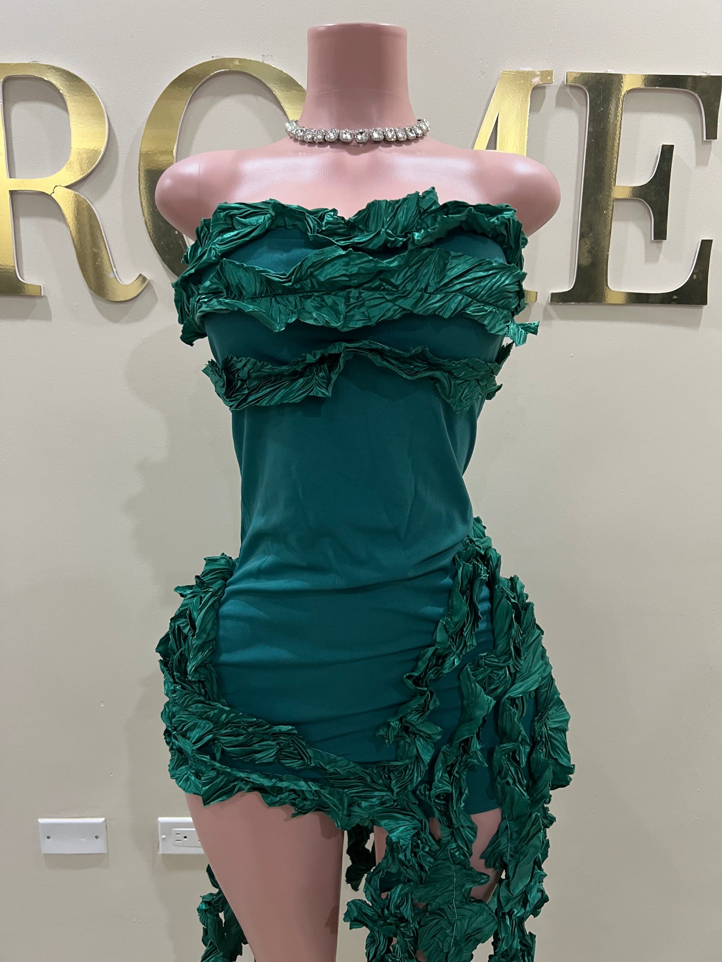 Kate Rouched Mini Dress (Green)