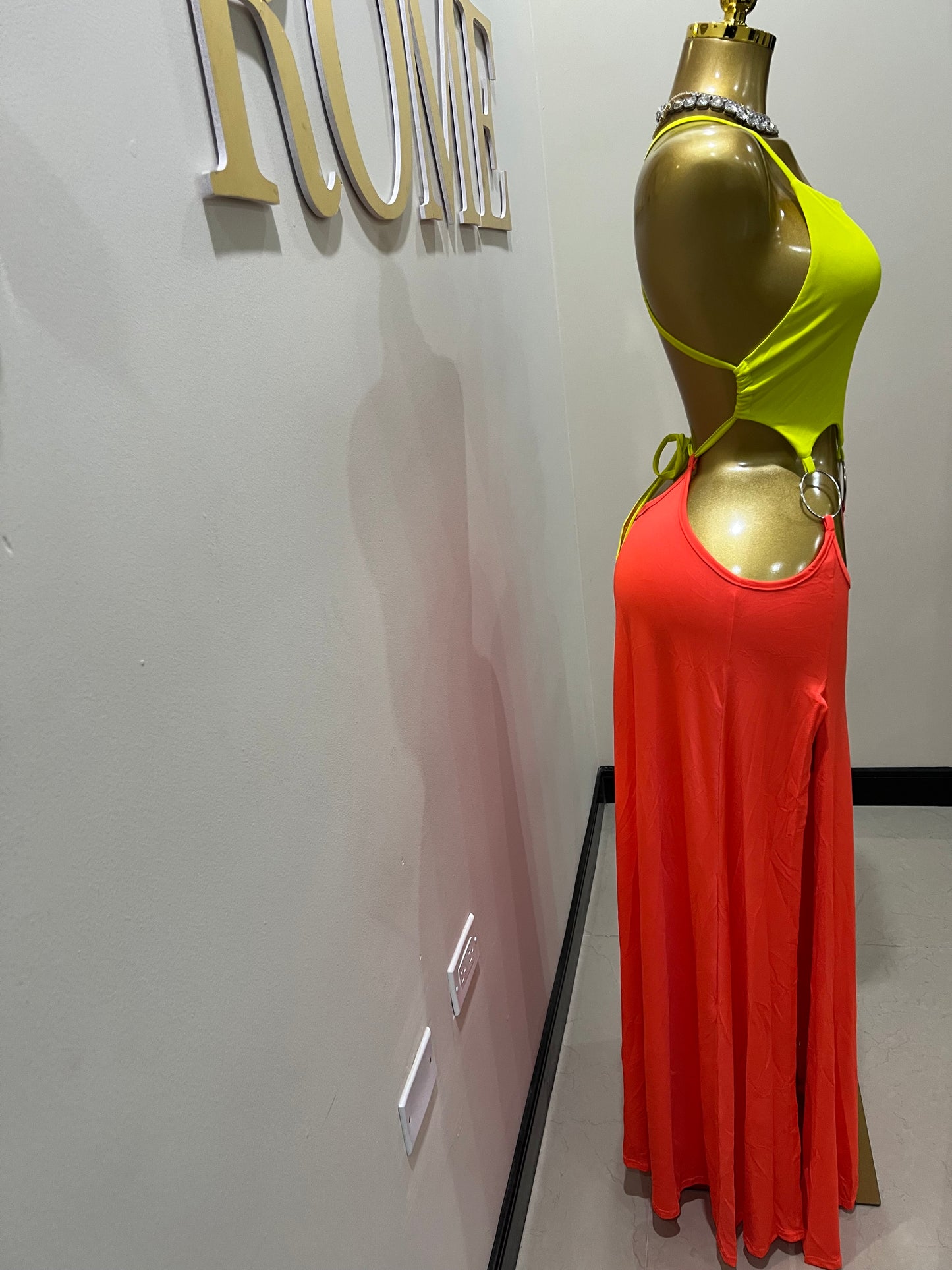 Risa Rings High Splits Dress (Orange)