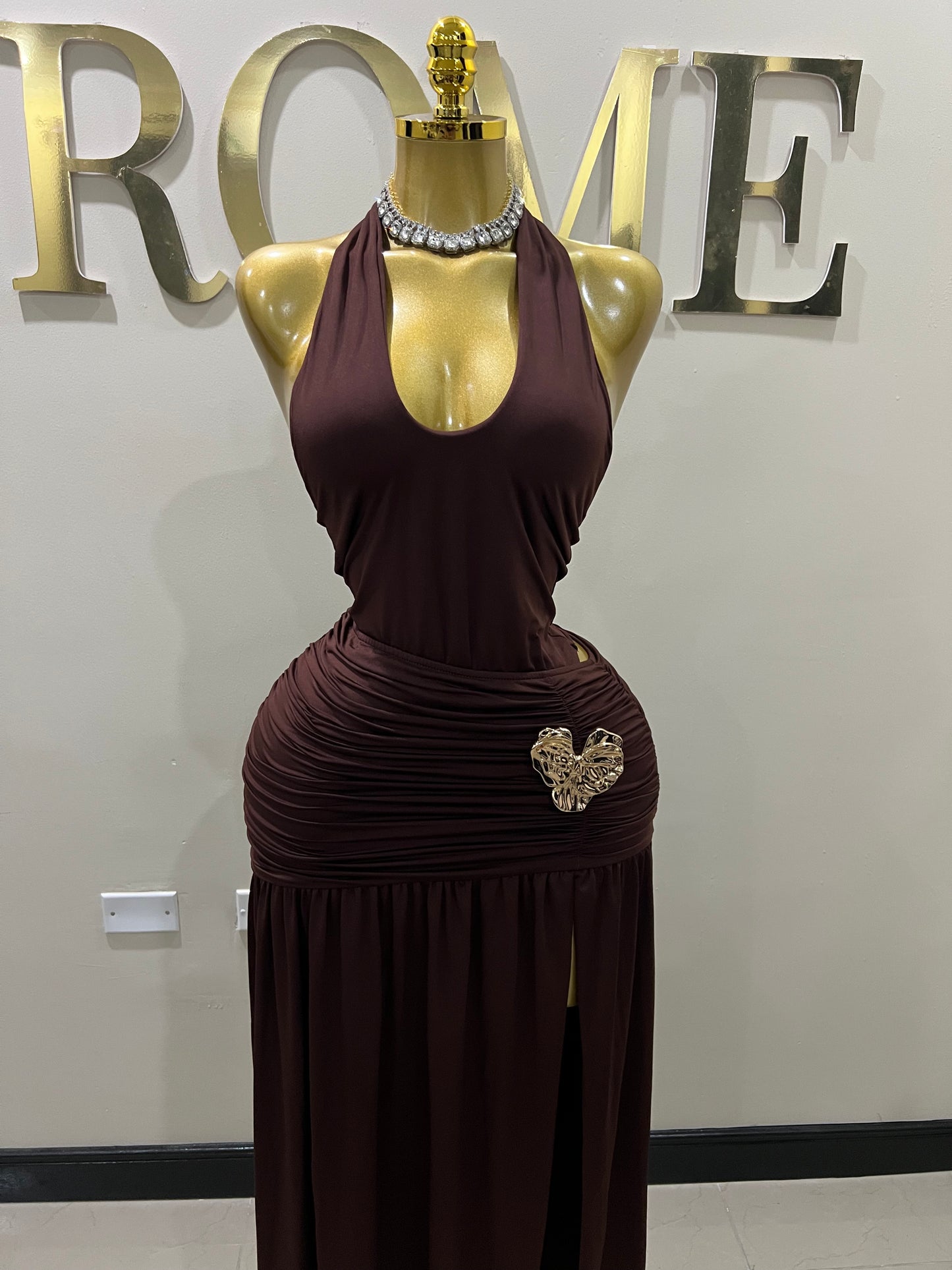 Nara Petal 2 Pcs Bodysuit & Skirt Set (Brown)