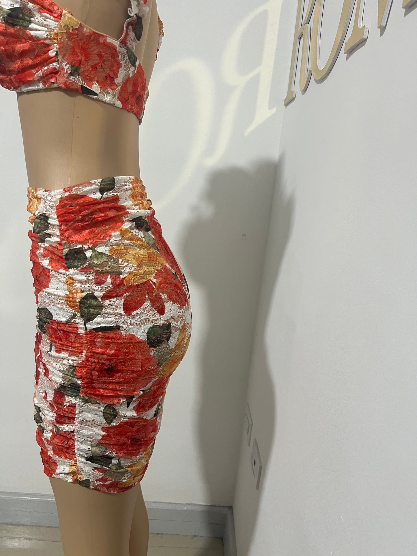 Summer Floral Short Skirt Set (Orange)