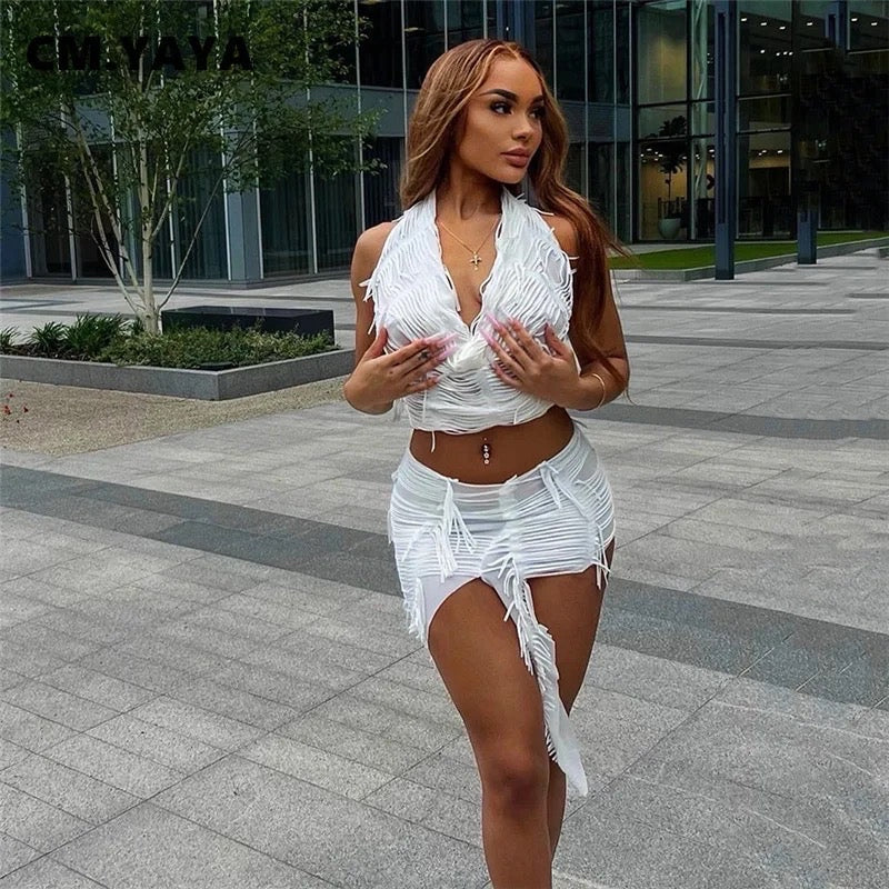 Mica Skirt Set (White)