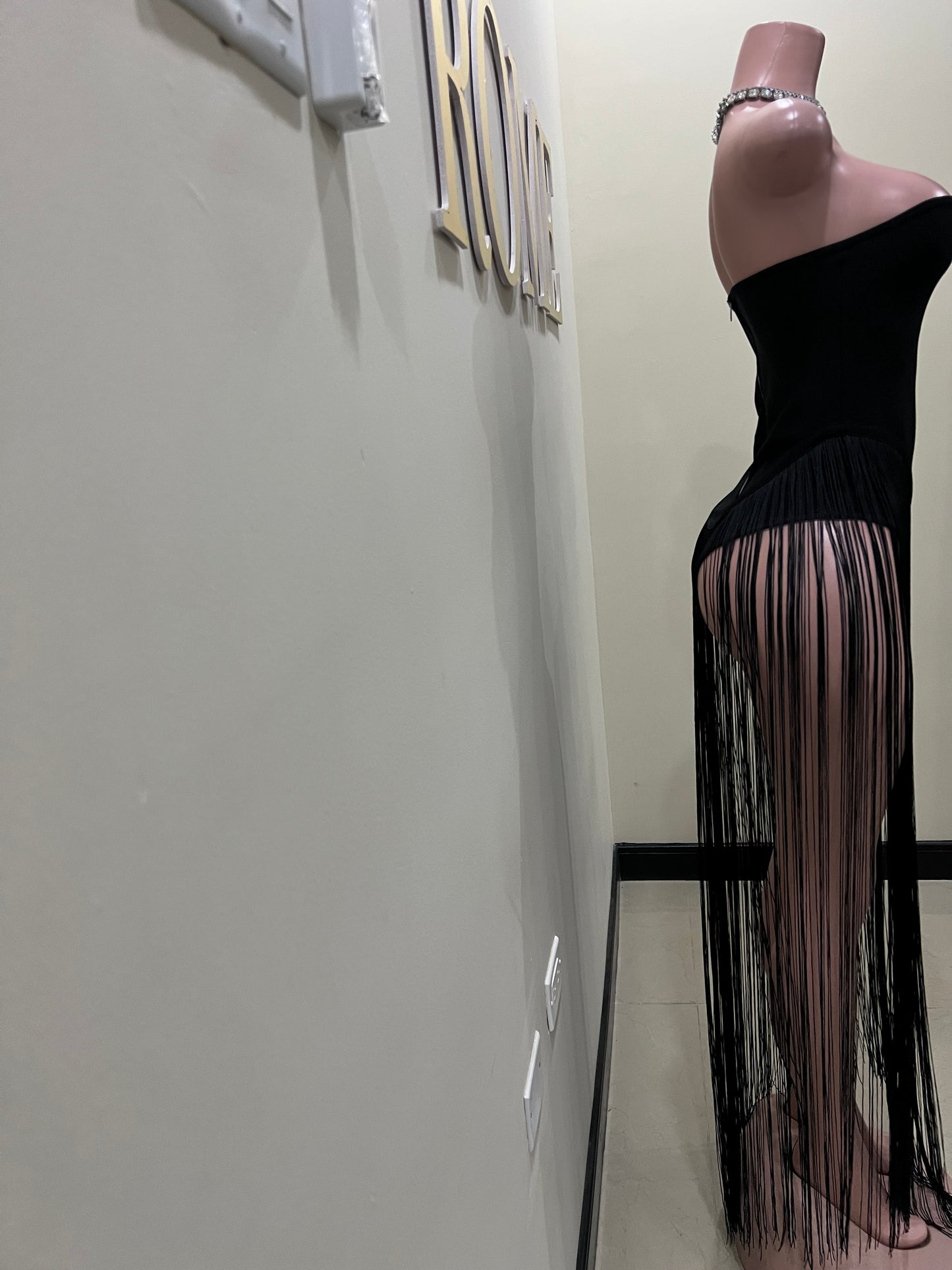 Simone Fringe Bandage Bodysuit (Black)