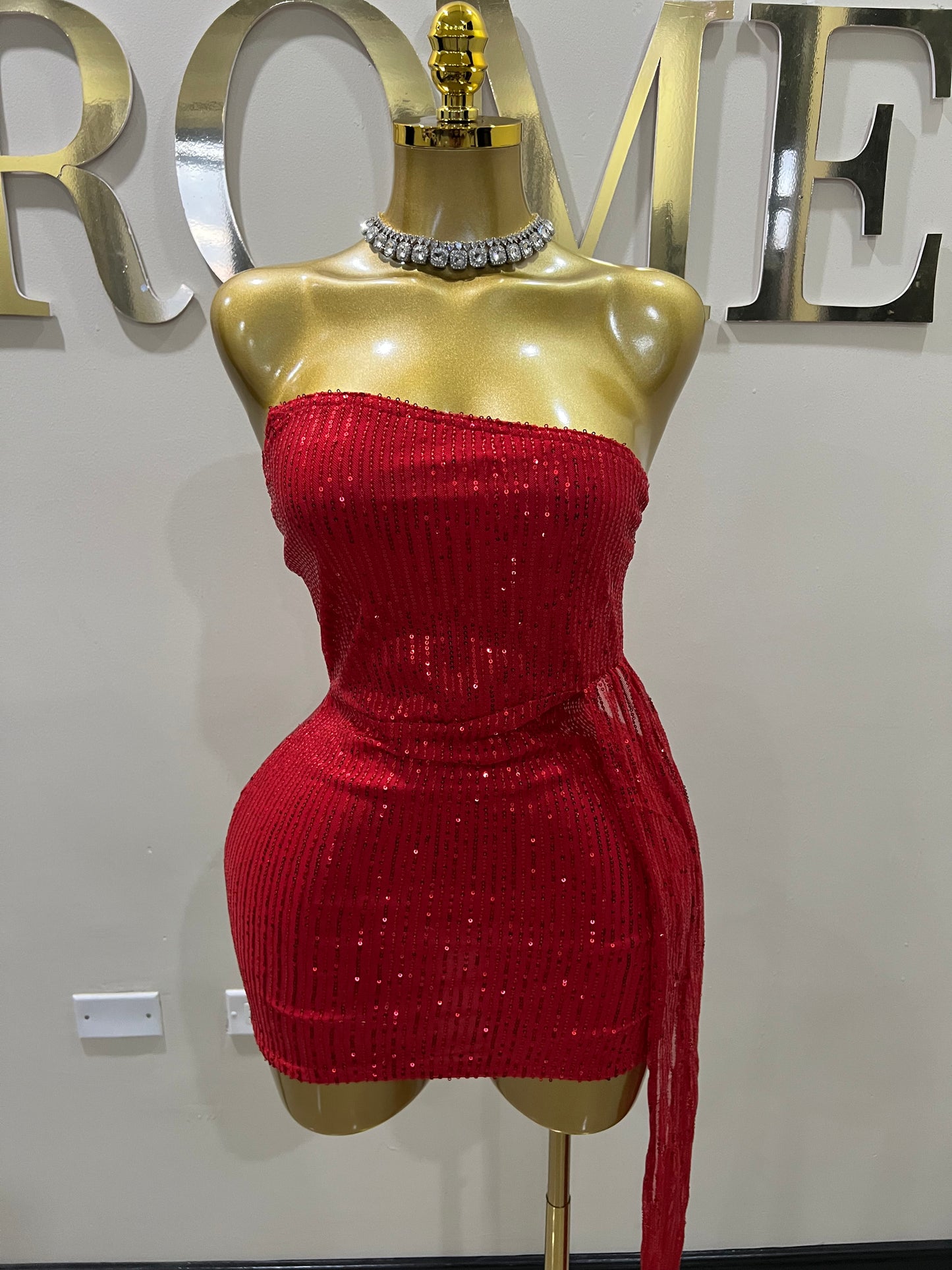 Tara Sequin Dress (Red)
