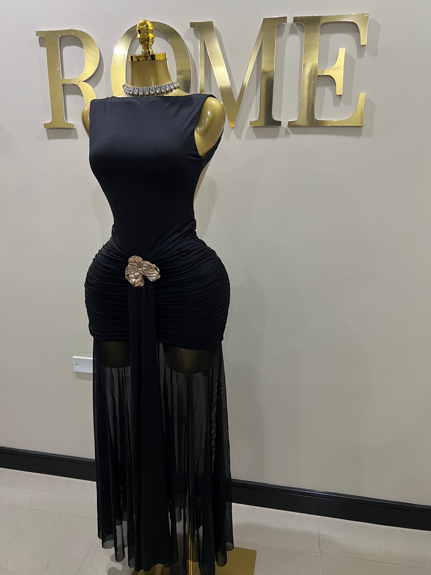 Nara Backless Petal Dress (Black)