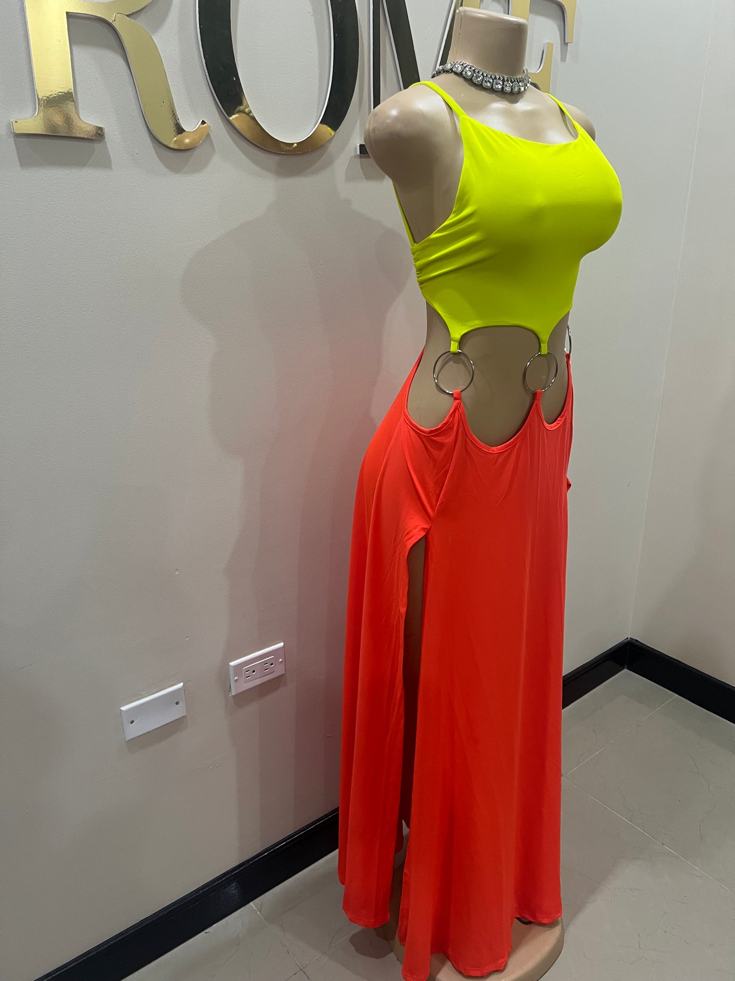 Risa Rings High Splits Dress (Orange)