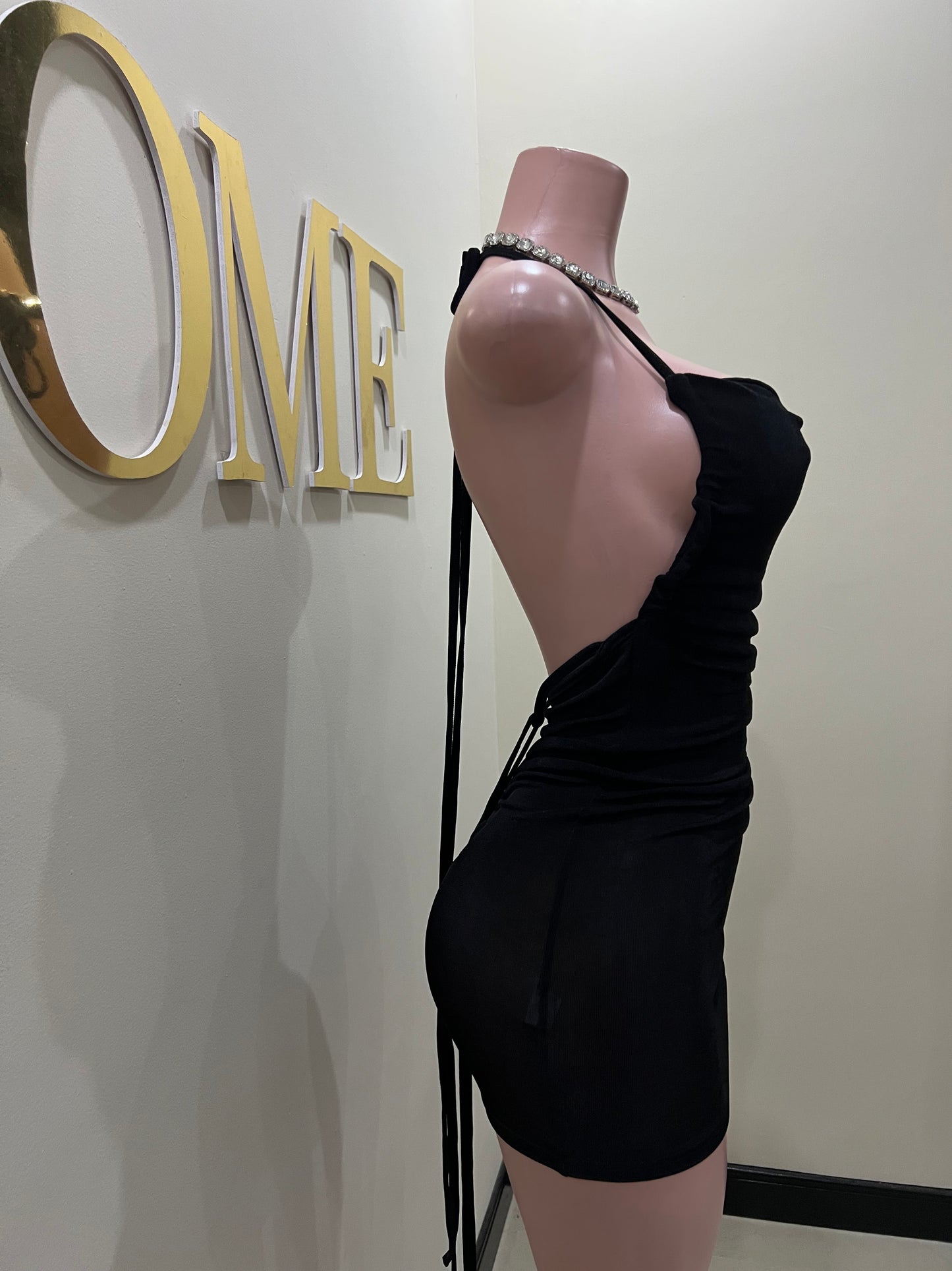 Carey Rouched Mini Dress (Black)