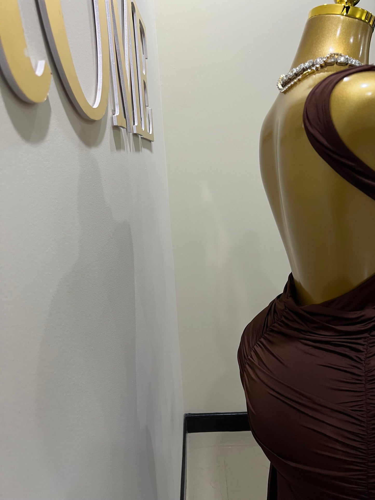 Nara Backless Petal Dress (Brown)