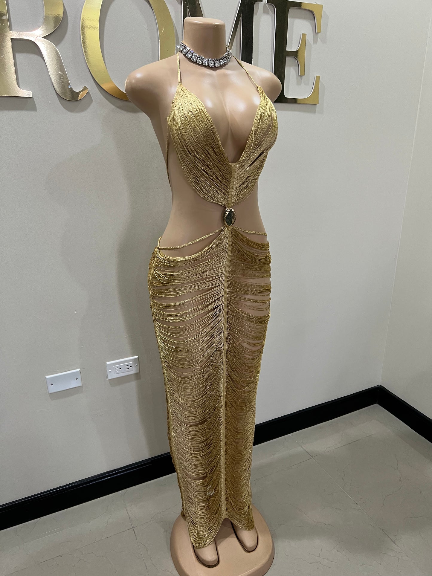 Tamale Fringe String Dress (Gold)