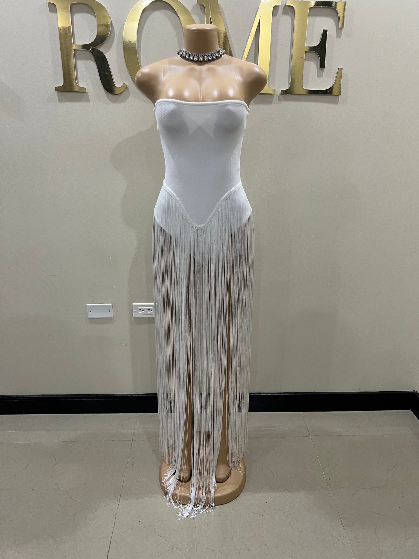 Simone Fringe Bandage Bodysuit (White)